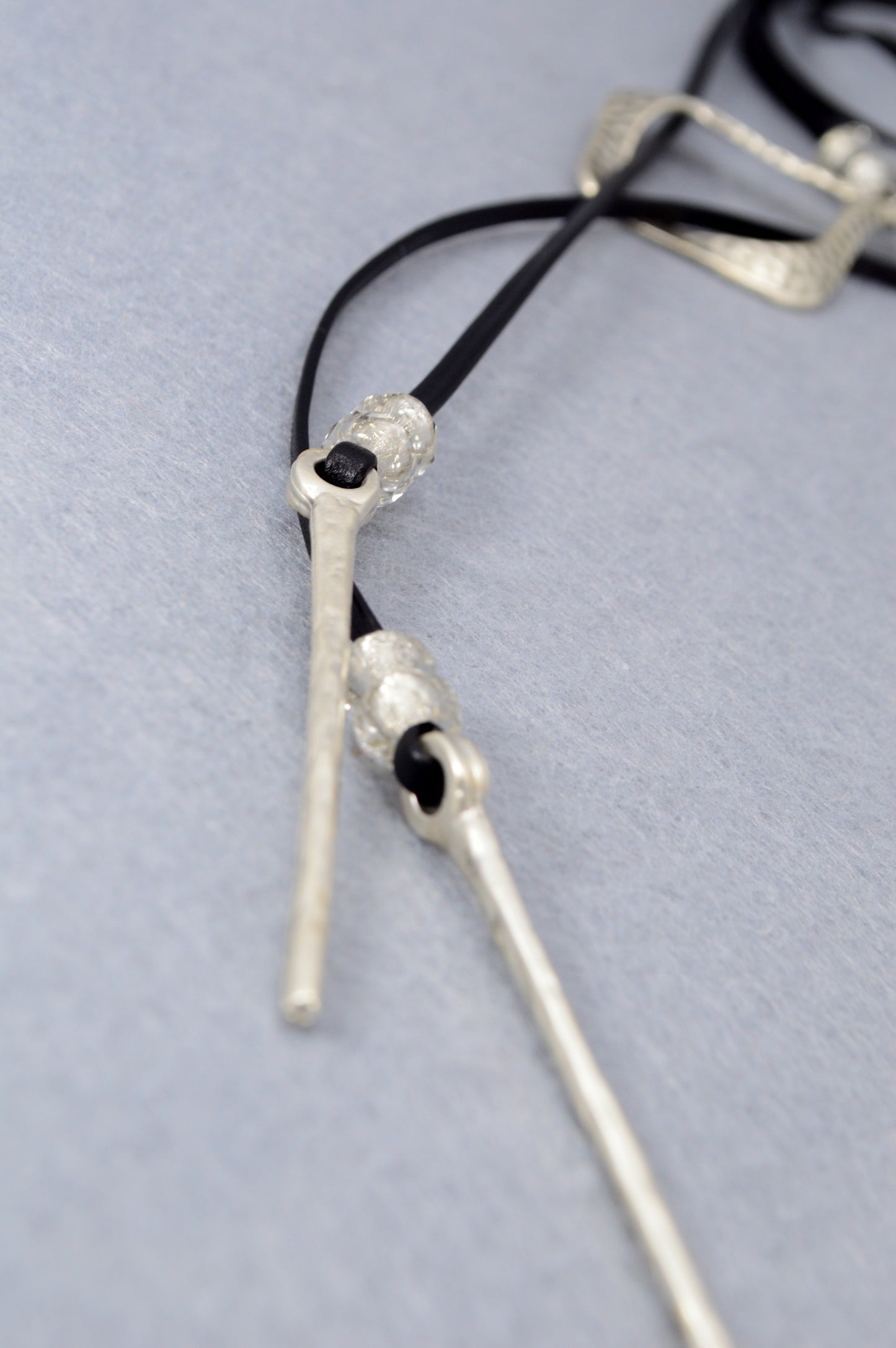 Black Leather Wrap Necklace – Modern Boho Choker with Hammered Silver Pendant – Festival, Yoga, Gypsy Jewelry