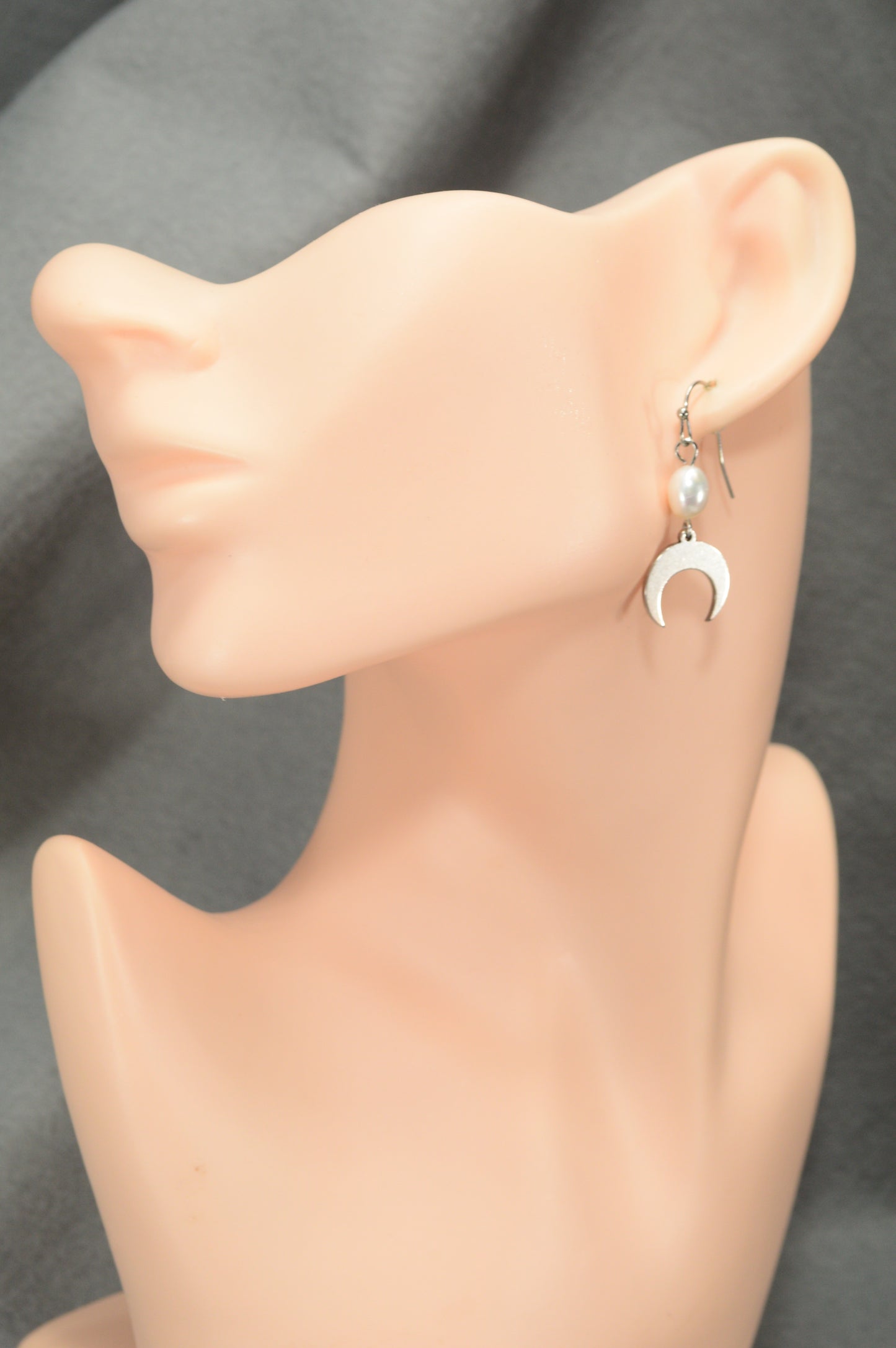 Crescent Moon Pearl Earrings – Stainless Steel Celestial Dangle