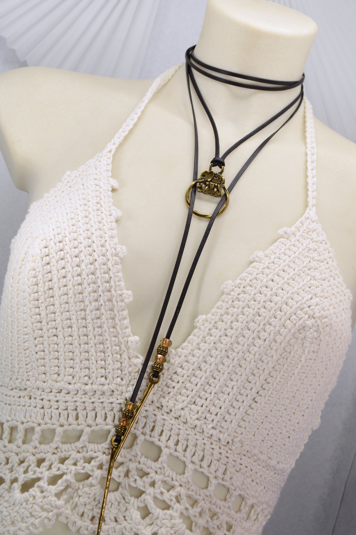 Boho Leather Cord Necklace | Elephant Pendant for Luck | Festival-Ready Adjustable Wrap