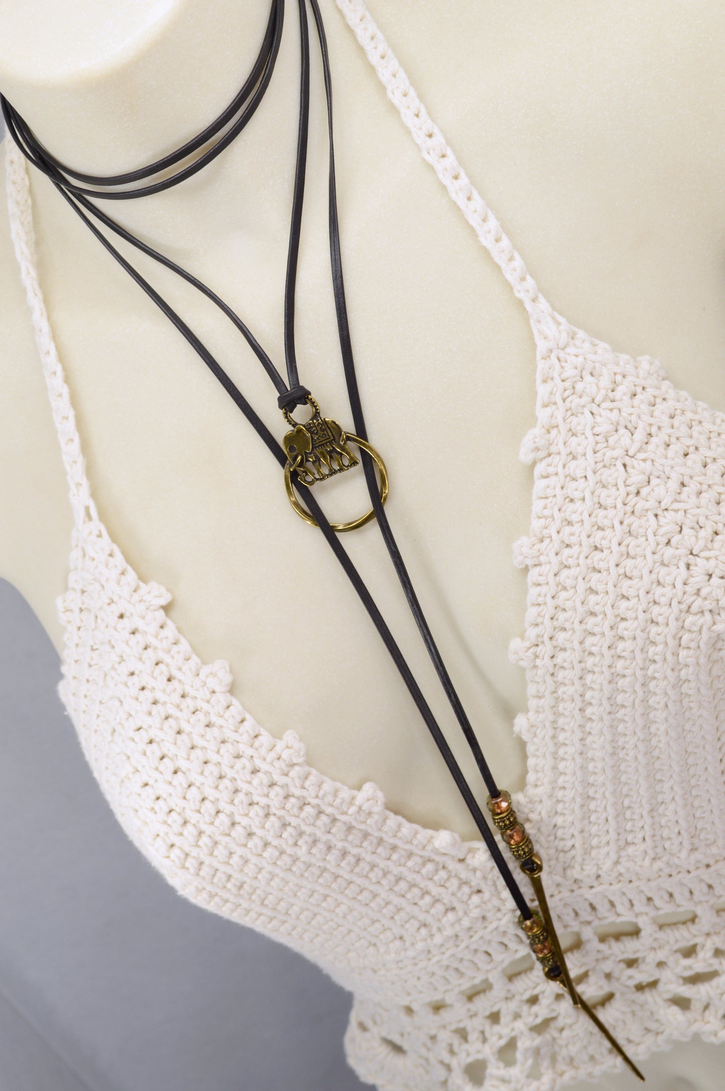 Boho Leather Cord Necklace | Elephant Pendant for Luck | Festival-Ready Adjustable Wrap