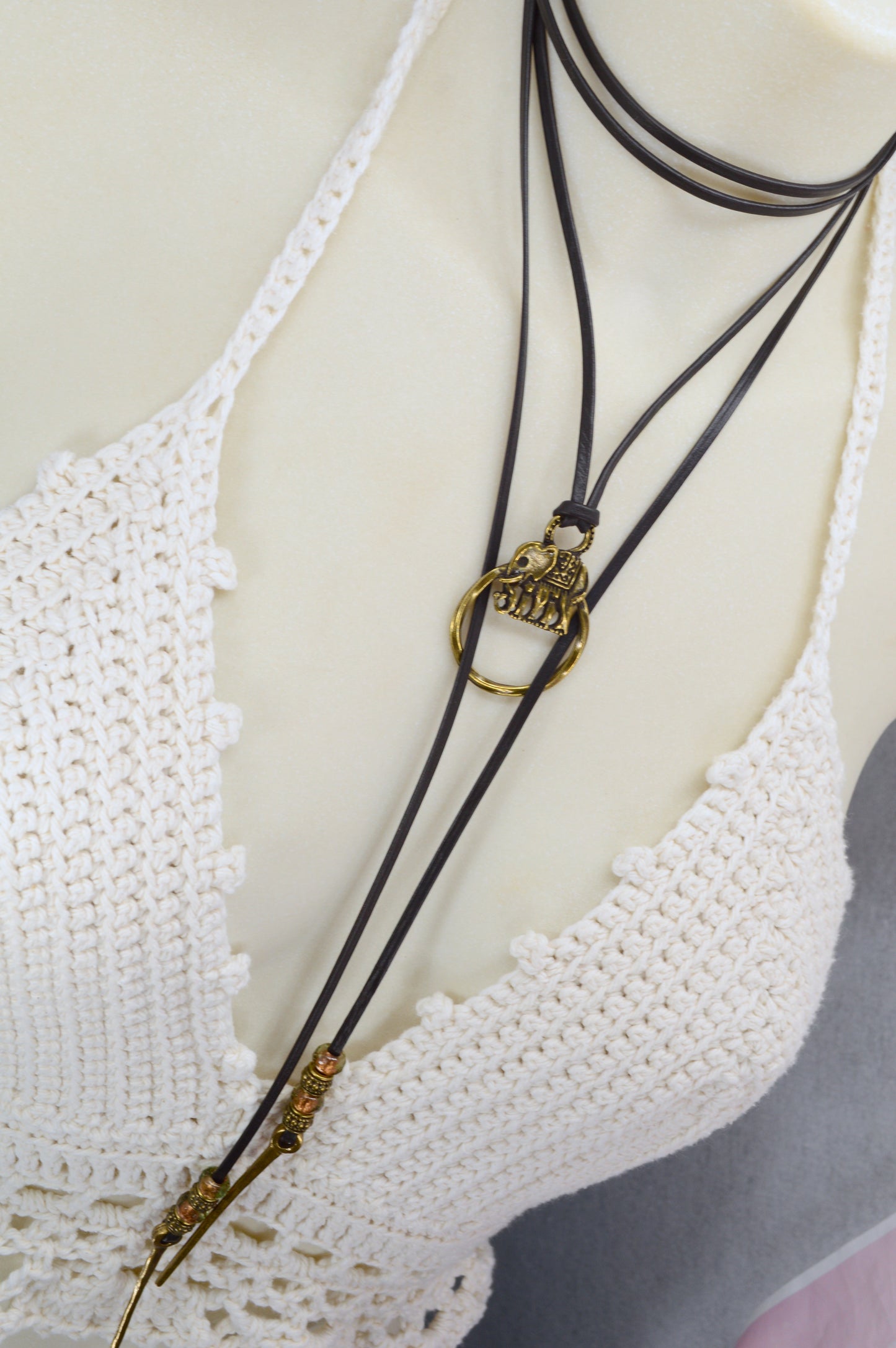 Boho Leather Cord Necklace | Elephant Pendant for Luck | Festival-Ready Adjustable Wrap