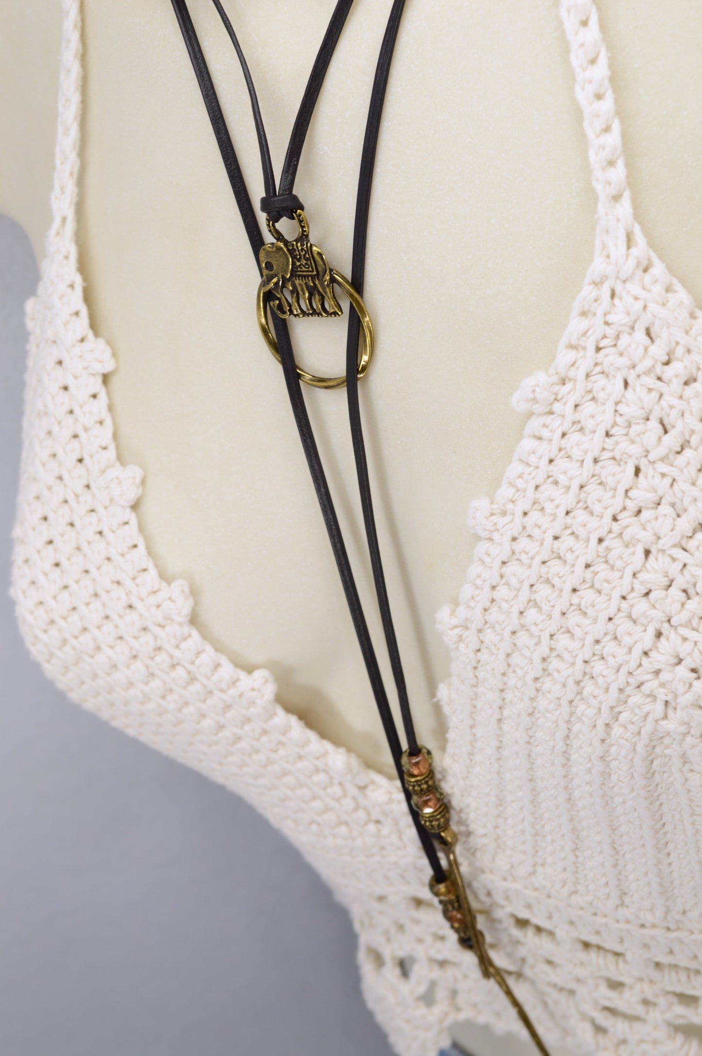 Boho Leather Cord Necklace | Elephant Pendant for Luck | Festival-Ready Adjustable Wrap