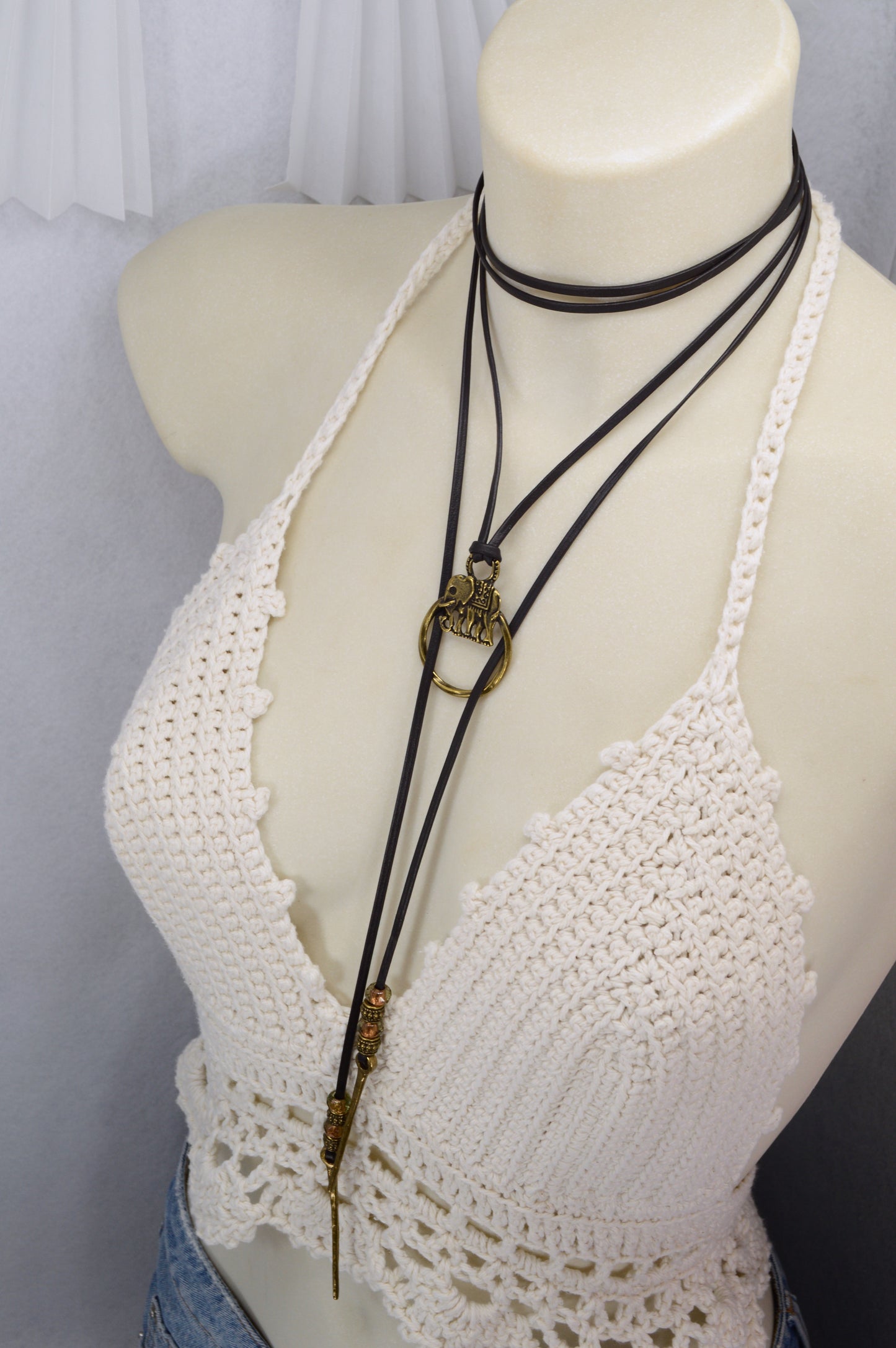 Boho Leather Cord Necklace | Elephant Pendant for Luck | Festival-Ready Adjustable Wrap