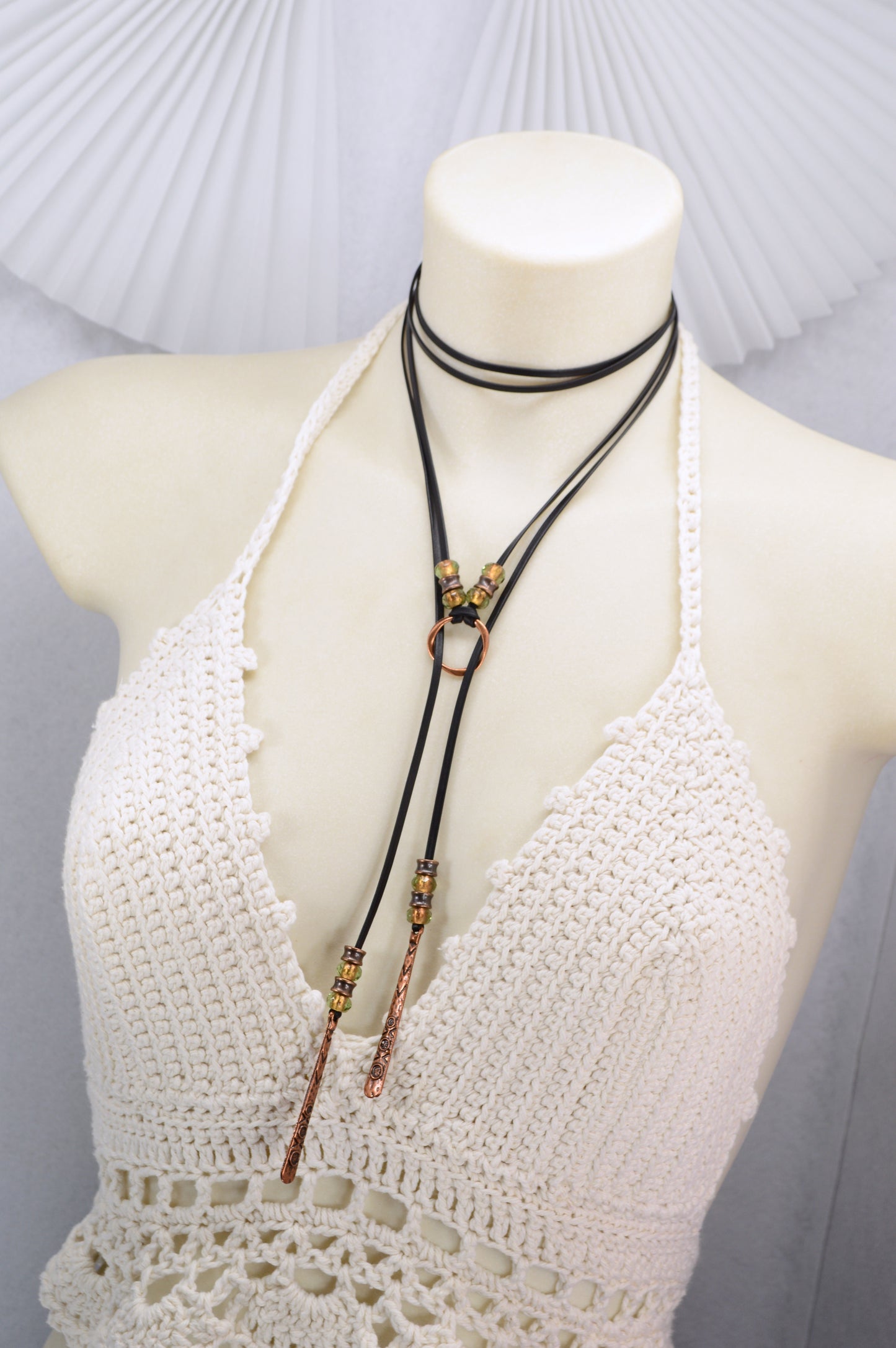 Boho Leather Necklace with Copper Accents | Handmade Festival Jewelry