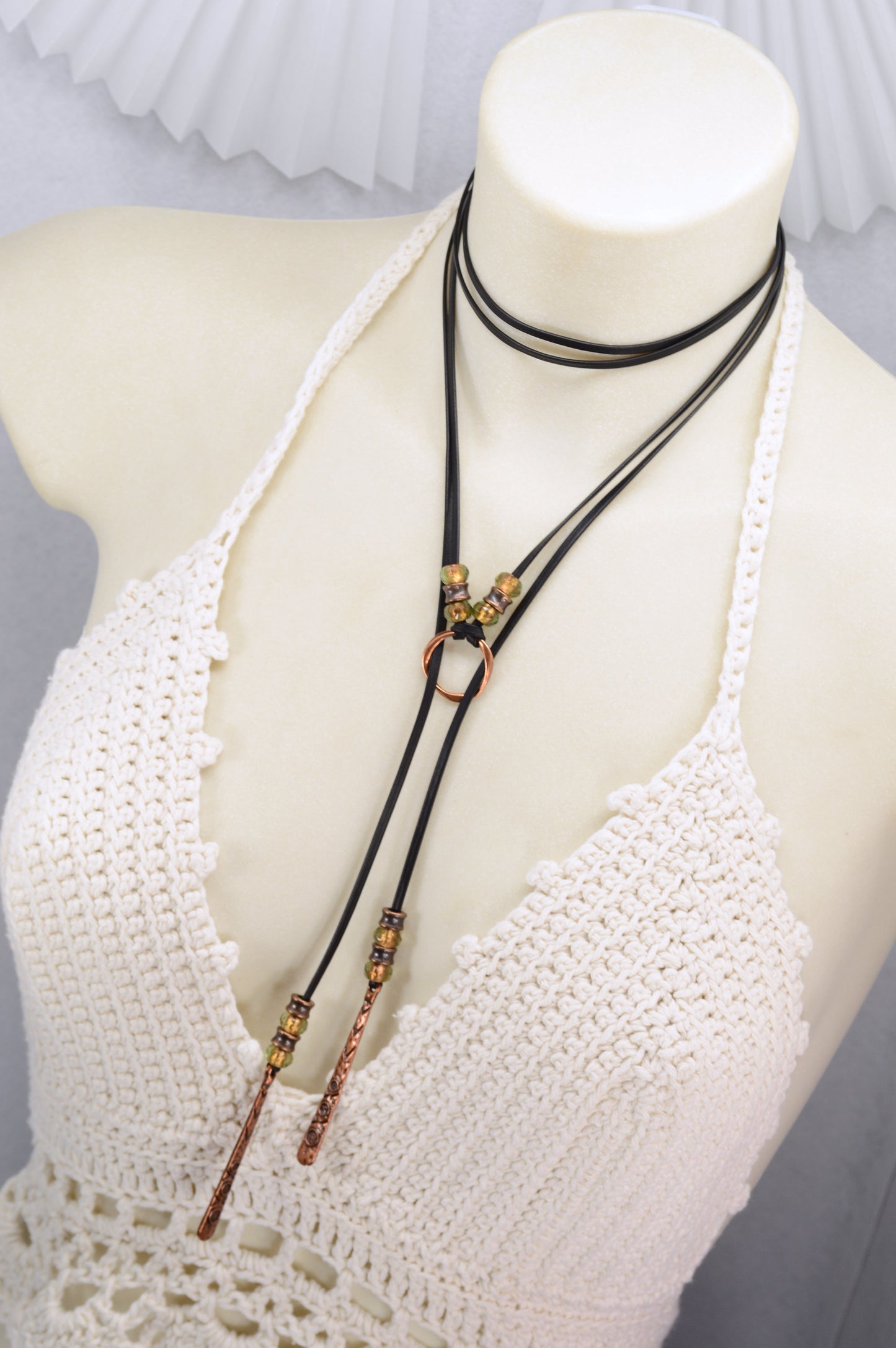 Boho Leather Necklace with Copper Accents | Handmade Festival Jewelry