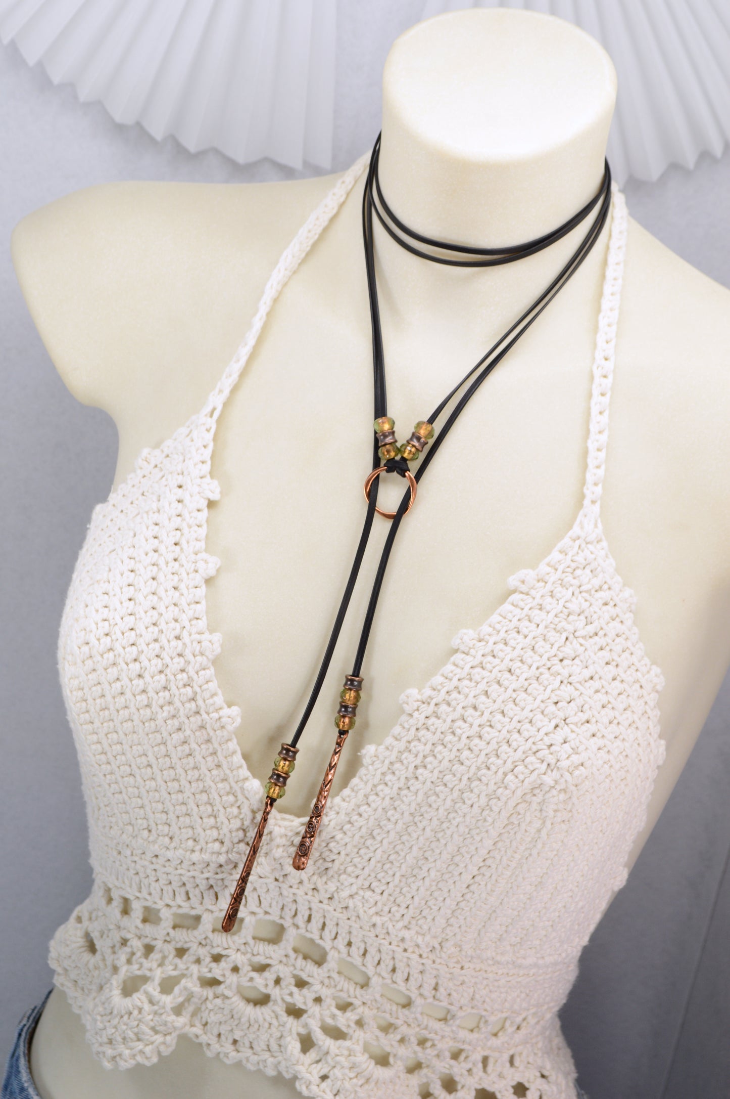 Boho Leather Necklace with Copper Accents | Handmade Festival Jewelry