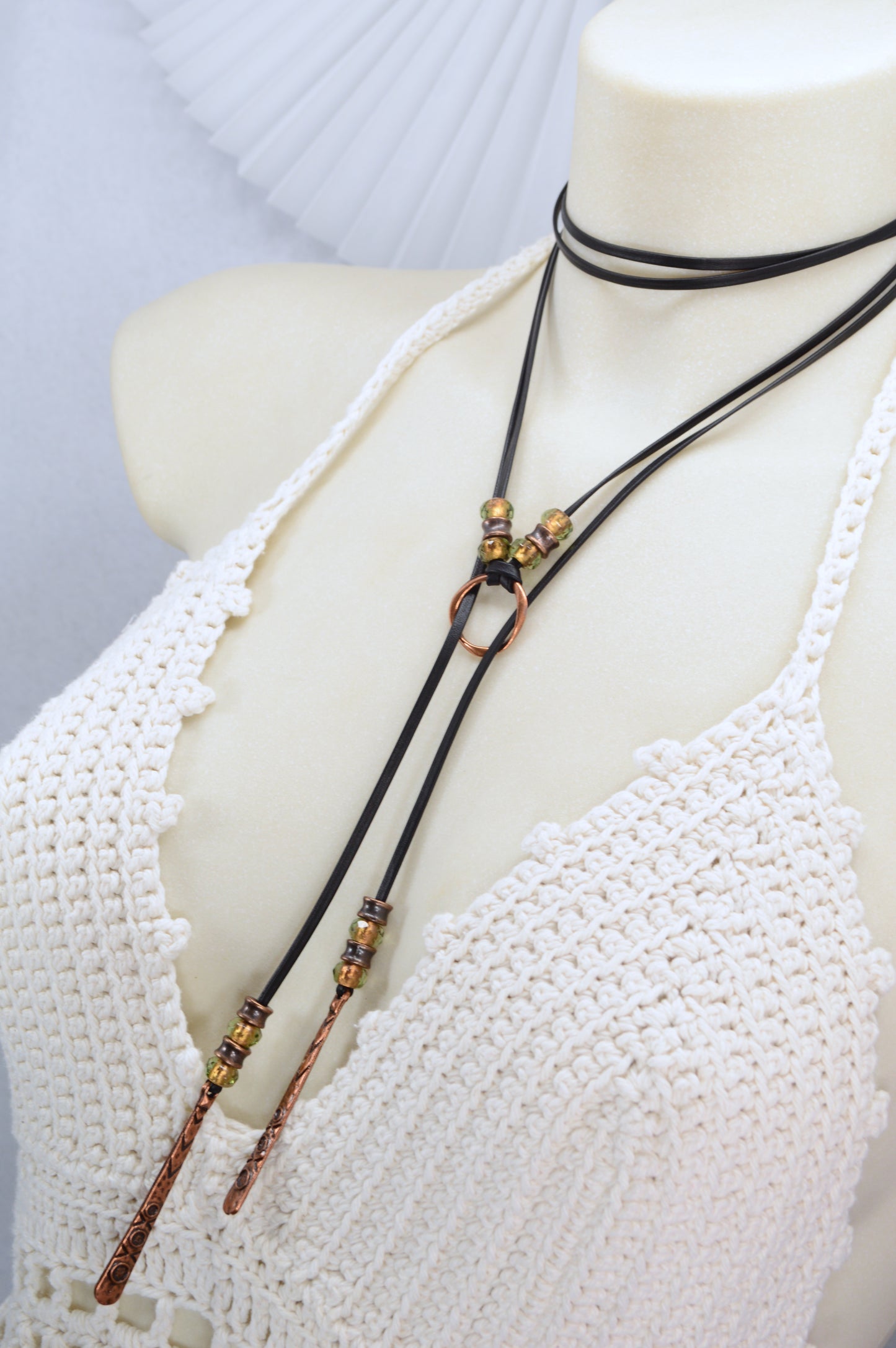 Boho Leather Necklace with Copper Accents | Handmade Festival Jewelry