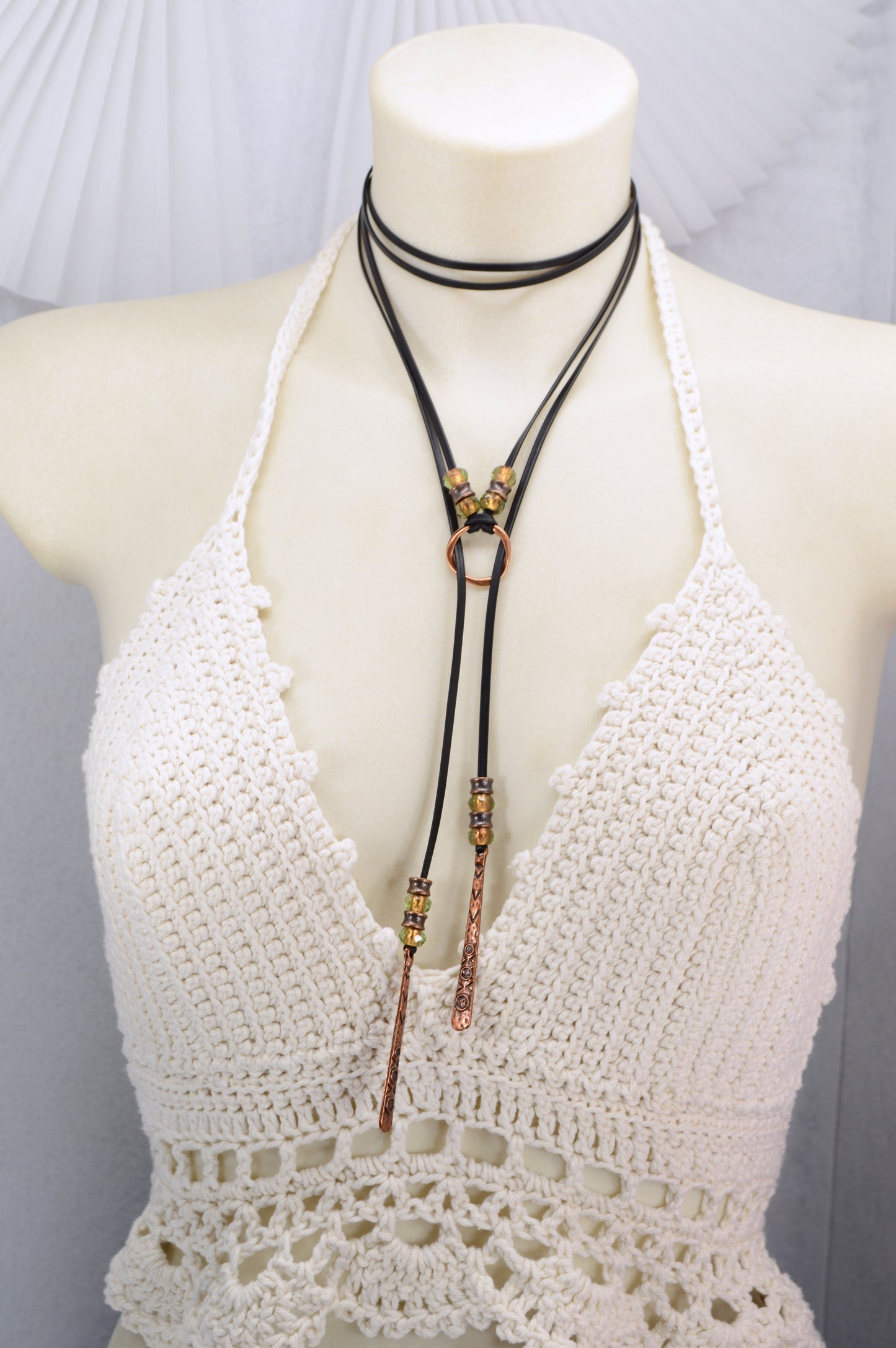 Boho Leather Necklace with Copper Accents | Handmade Festival Jewelry