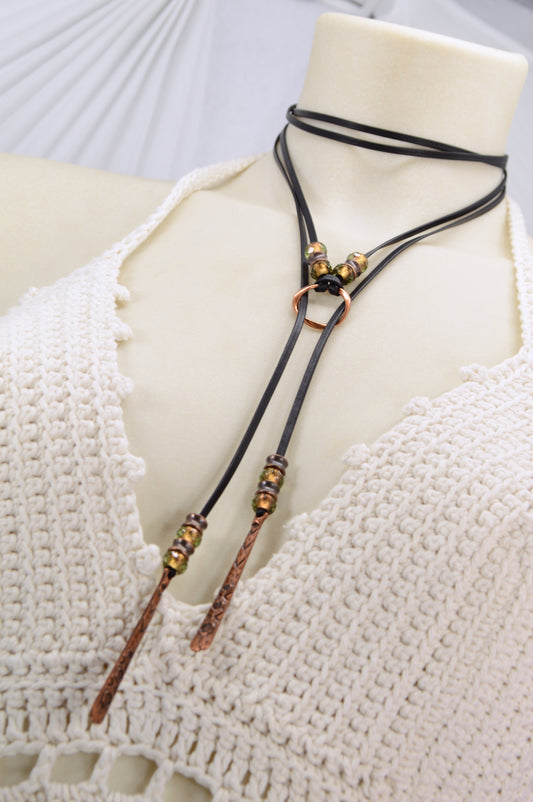 Boho Leather Necklace with Copper Accents | Handmade Festival Jewelry