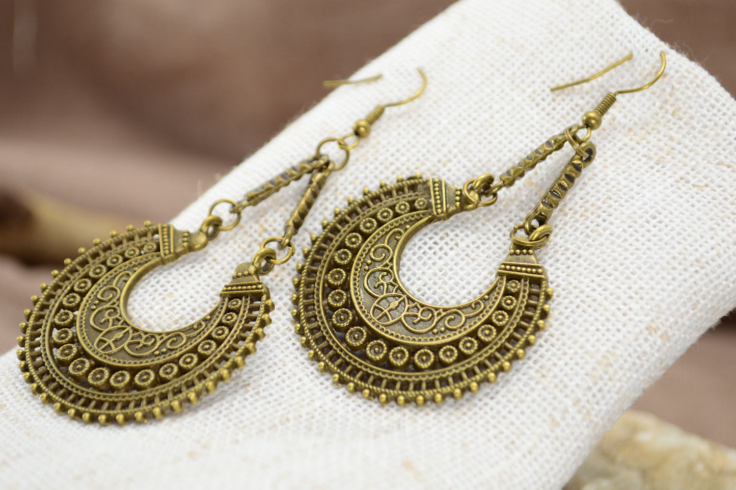 Boho Crescent Moon Statement Earrings 7.5cm - 3"