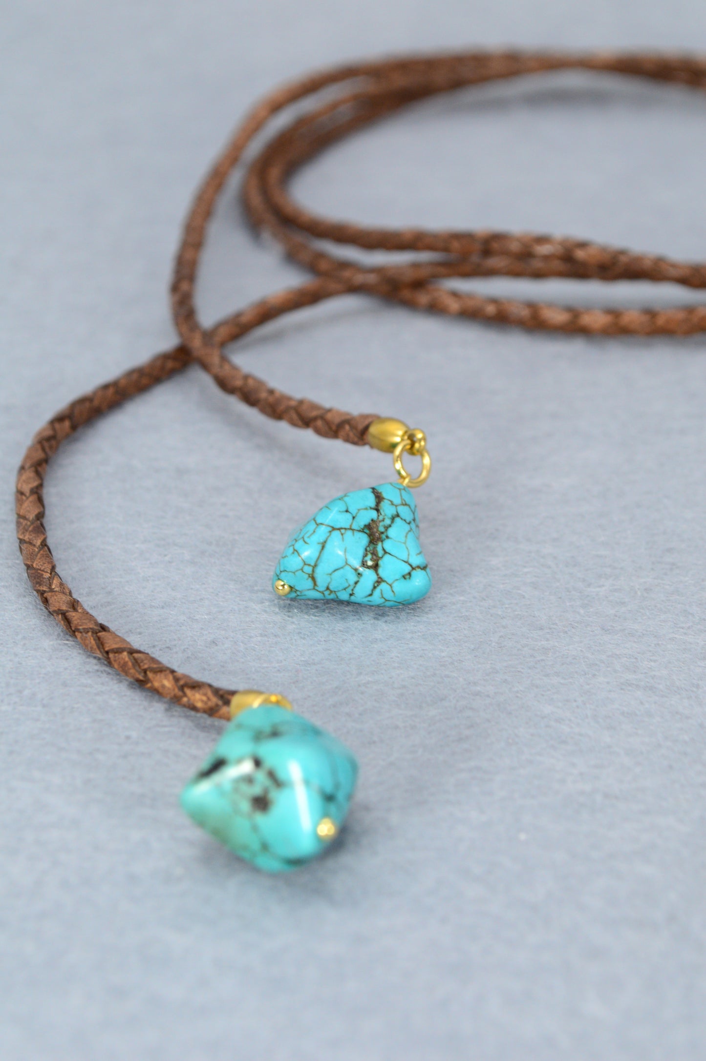 Boho Turquoise Wrap Necklace – Hippie Leather Choker with Natural Gemstones