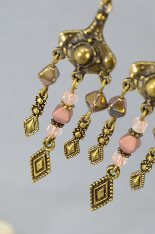: Boho Bronze Chandelier Earrings with Czech Glass – 3.7"