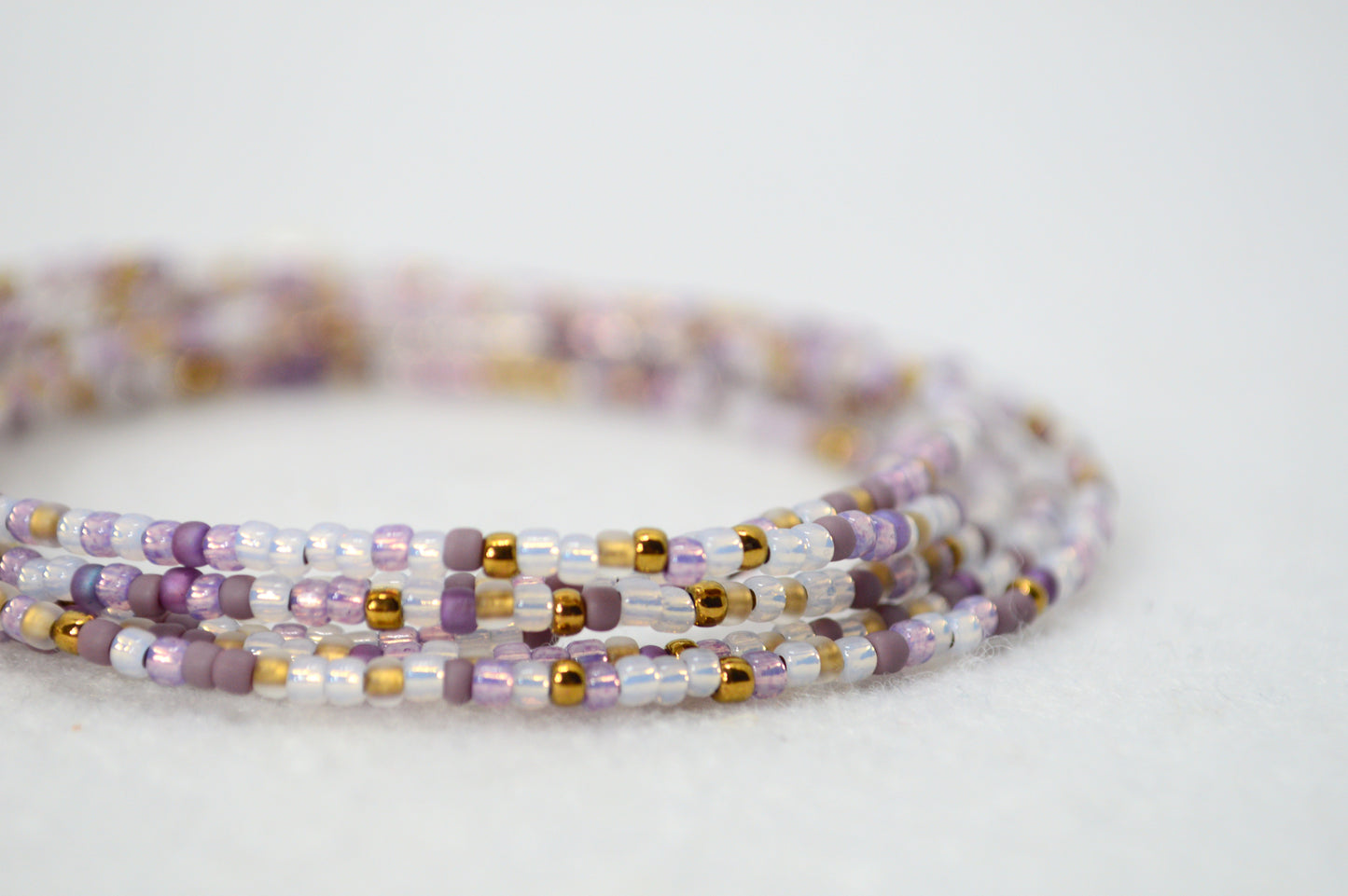 Lilac Glow Beaded Lariat Necklace, Purple Wrap Choker with Freshwater Pearls