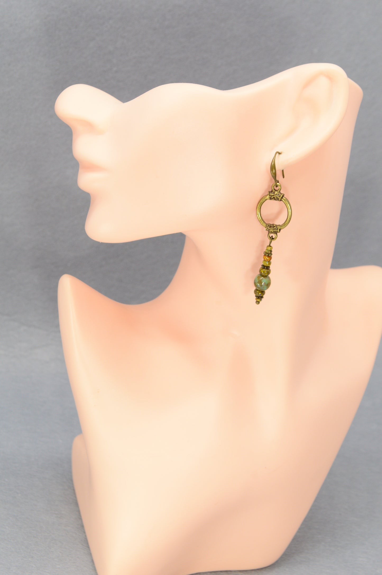 Boho Bronze Hoop Earrings with Czech Glass – 2.8"