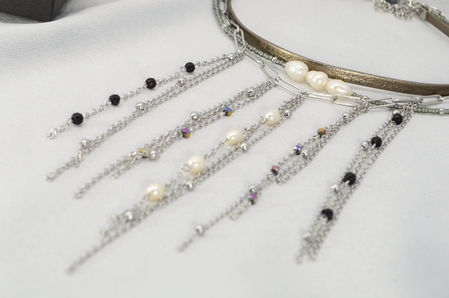 Statement Layered Fringe Necklace – Stainless Steel, Pearls & Gemstones | Fall 2025 Must-Have