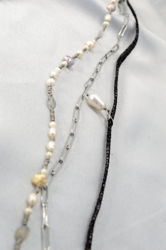 Bold Layered Choker Necklace – Freshwater Pearls, Stainless Steel & Statement Chain | Fall 2025 Trend