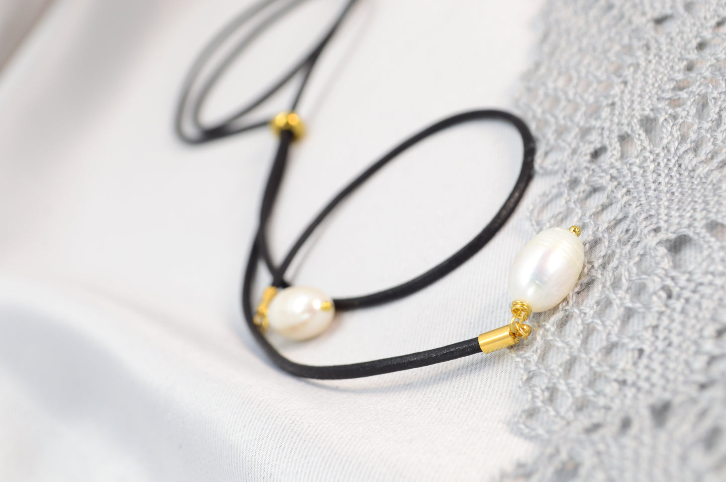 Minimalist Black Cord Necklace with Freshwater Pearls – Adjustable Y Choker | Modern Jewelry Trend 2025
