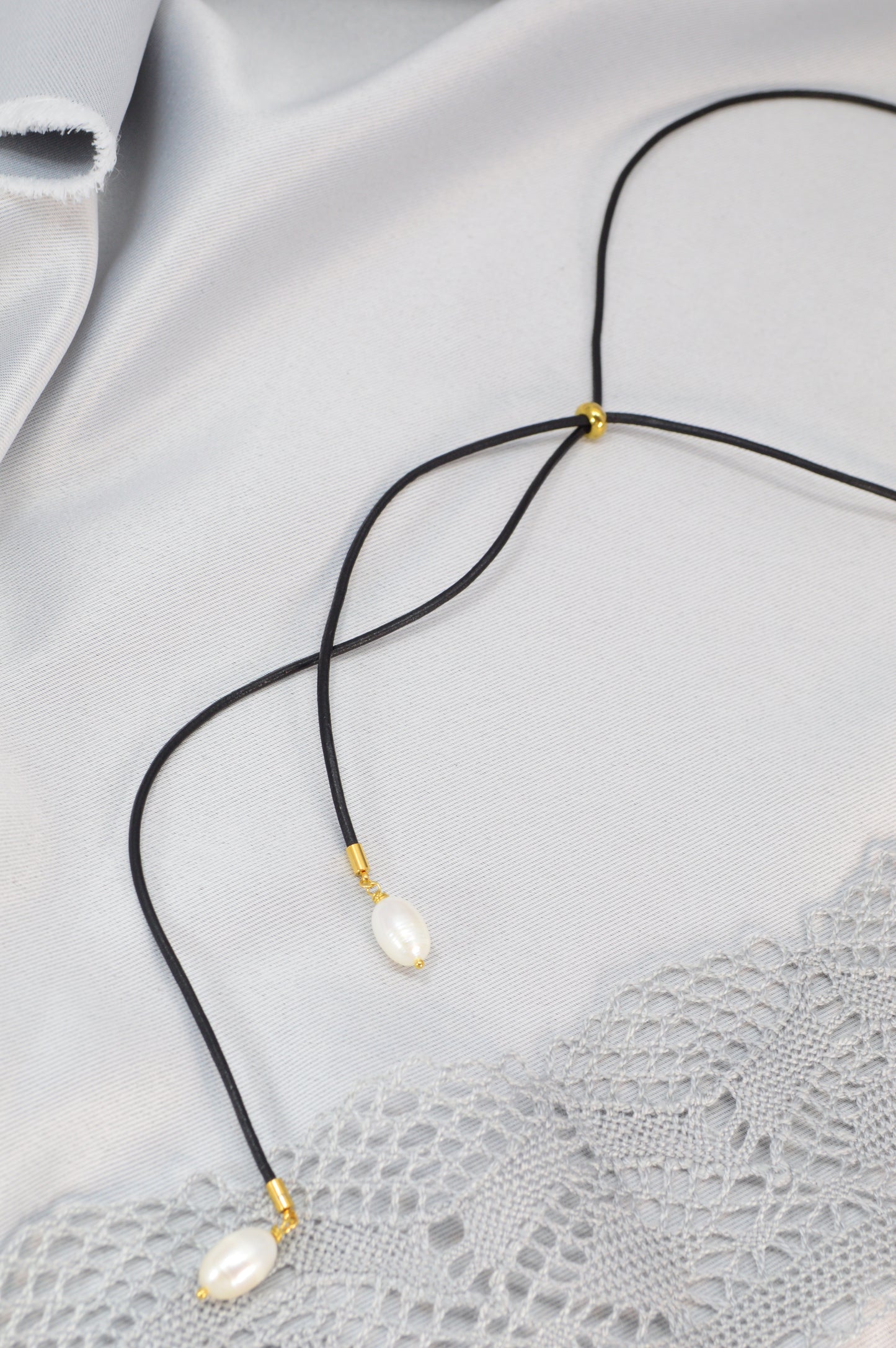 Minimalist Black Cord Necklace with Freshwater Pearls – Adjustable Y Choker | Modern Jewelry Trend 2025