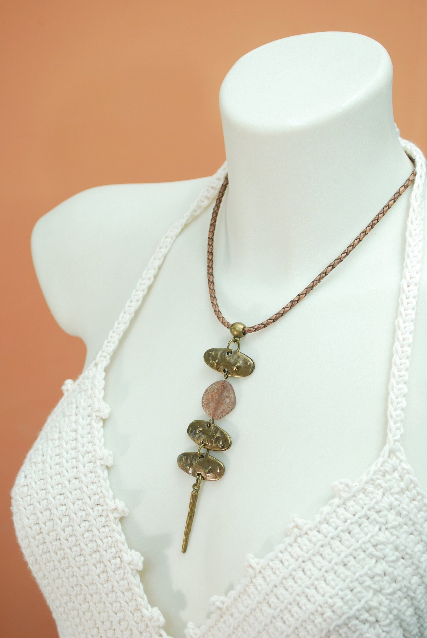 Tribal echnic pendant, long ethnic necklace, large pendant necklace, oversize bronze pendant