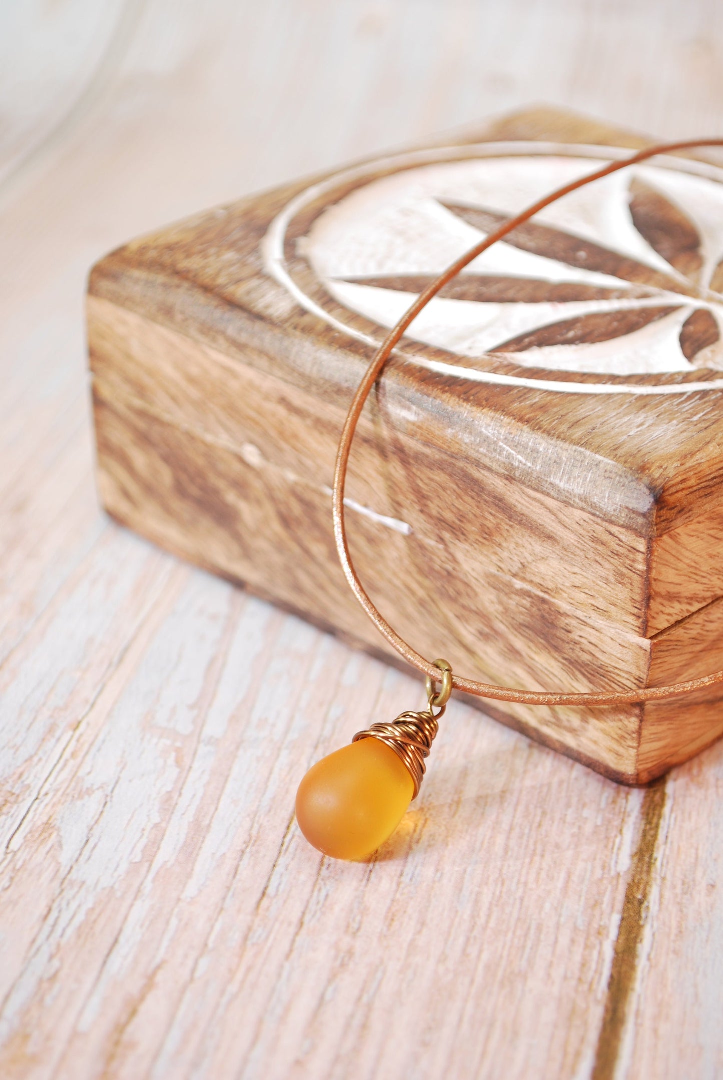 Matt Honey Teardrop Bead Choker, Boho Choker, Minimalist Pendant, Choker Necklaces for Women, 14"