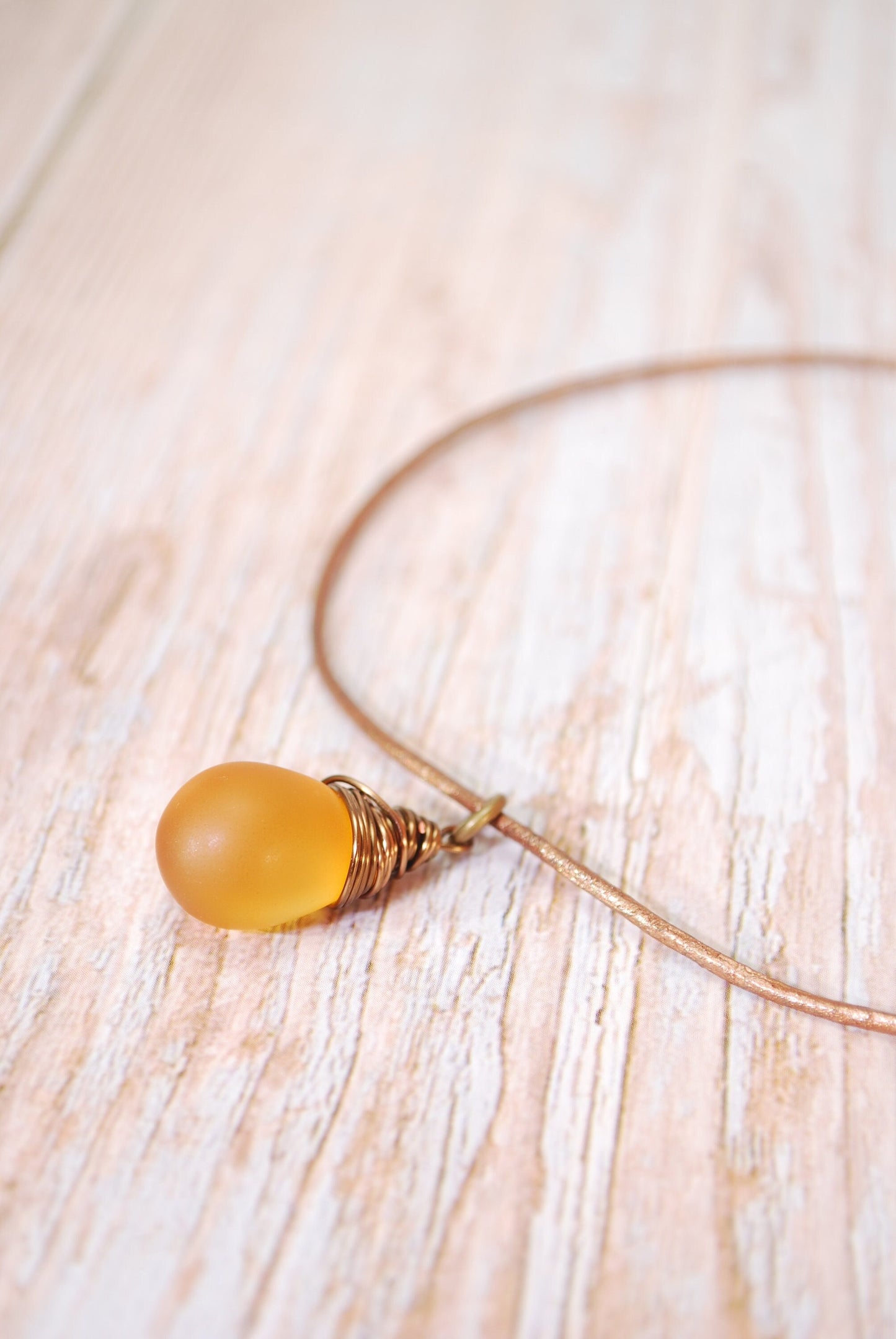 Matt Honey Teardrop Bead Choker, Boho Choker, Minimalist Pendant, Choker Necklaces for Women, 14"