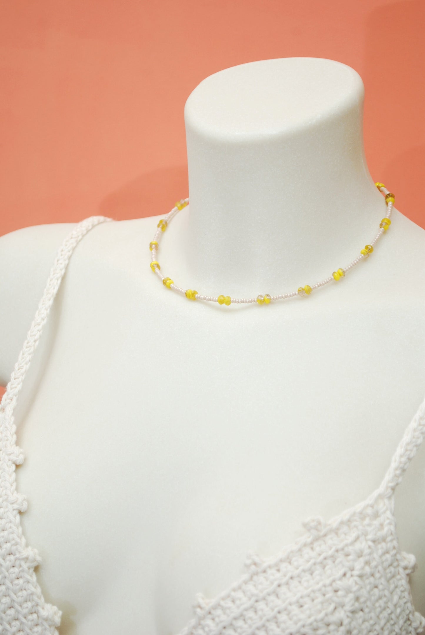 Yellow Beaded Choker: A Minimalist Trendy Necklace, 15.3"