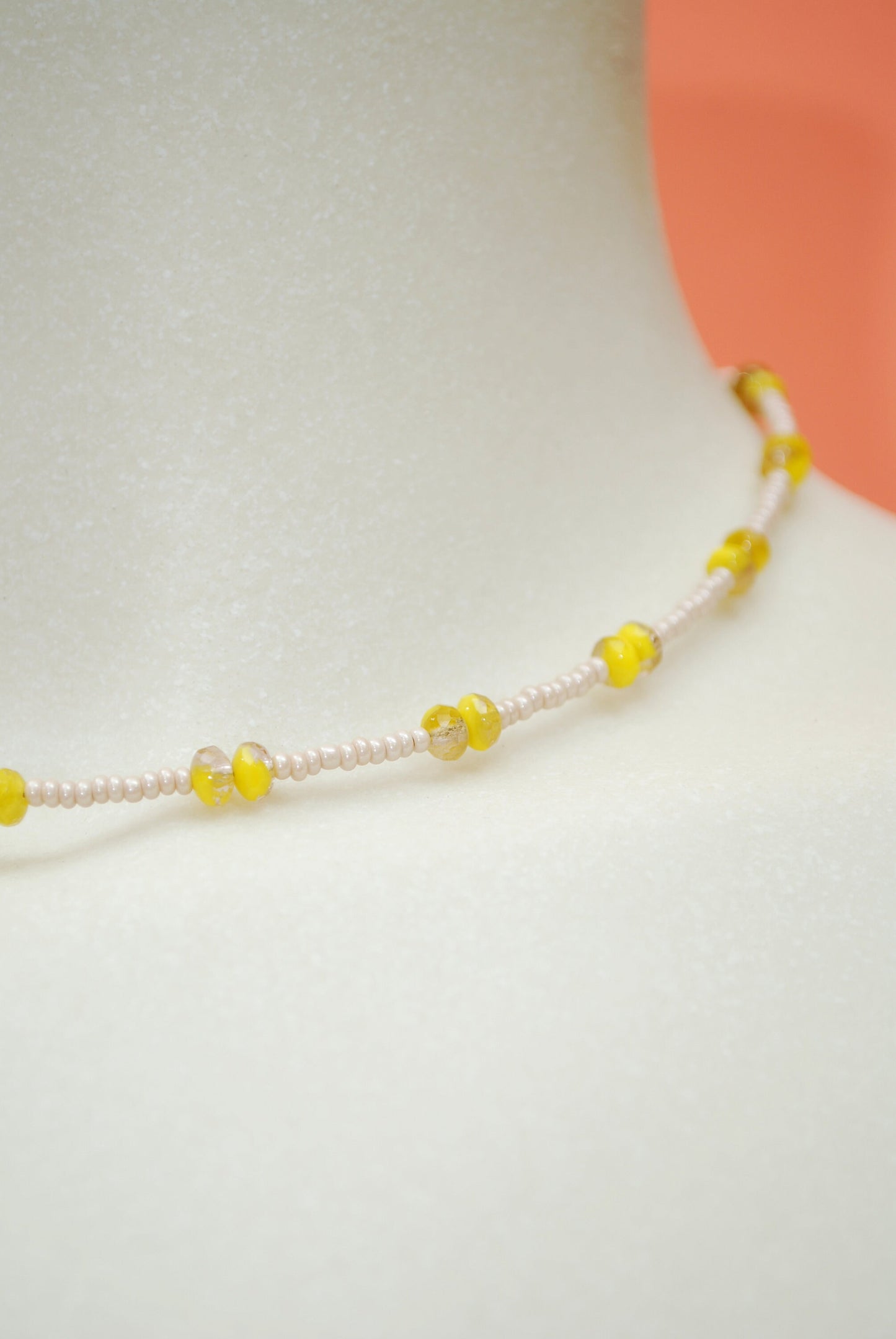Yellow Beaded Choker: A Minimalist Trendy Necklace, 15.3"