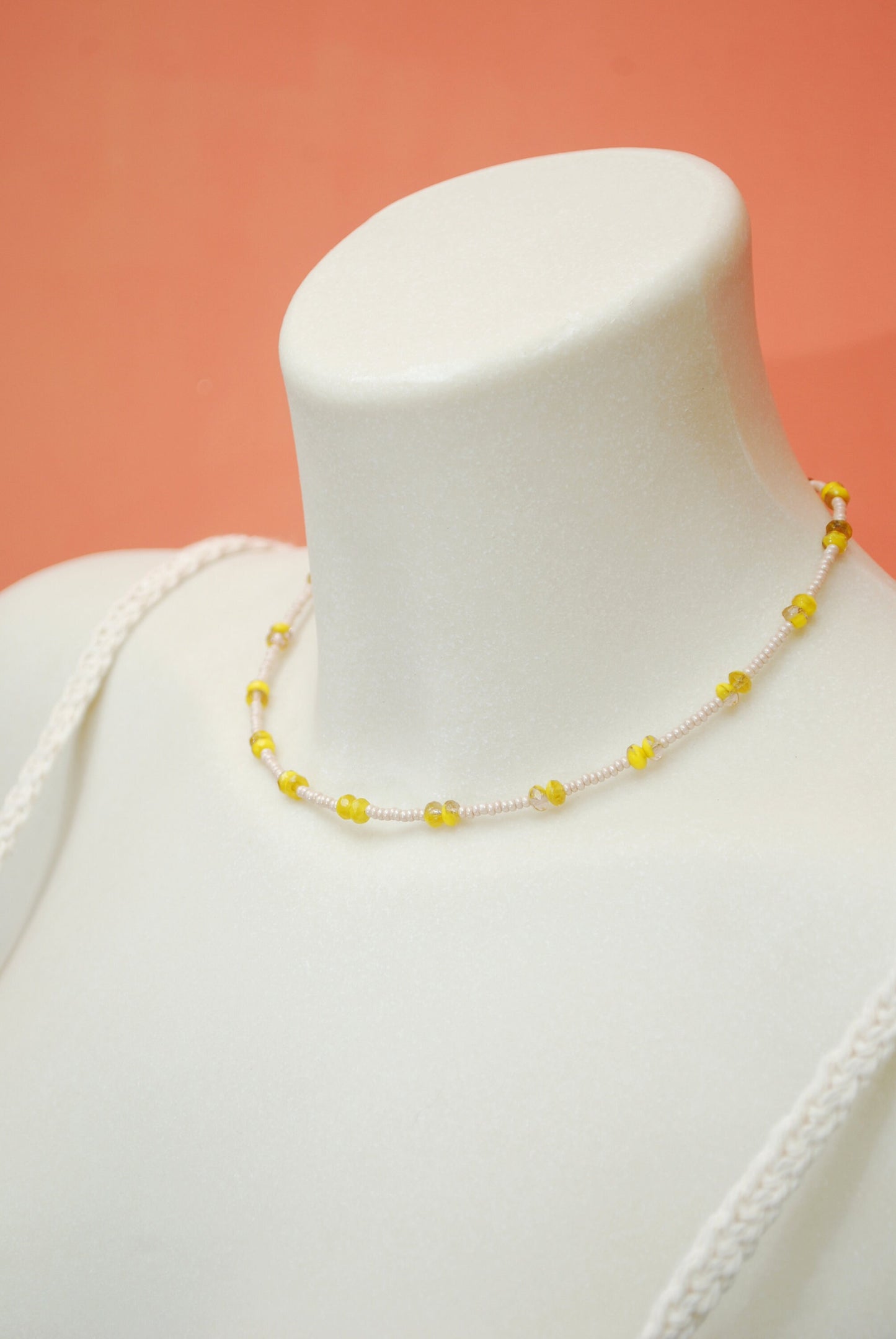 Yellow Beaded Choker: A Minimalist Trendy Necklace, 15.3"