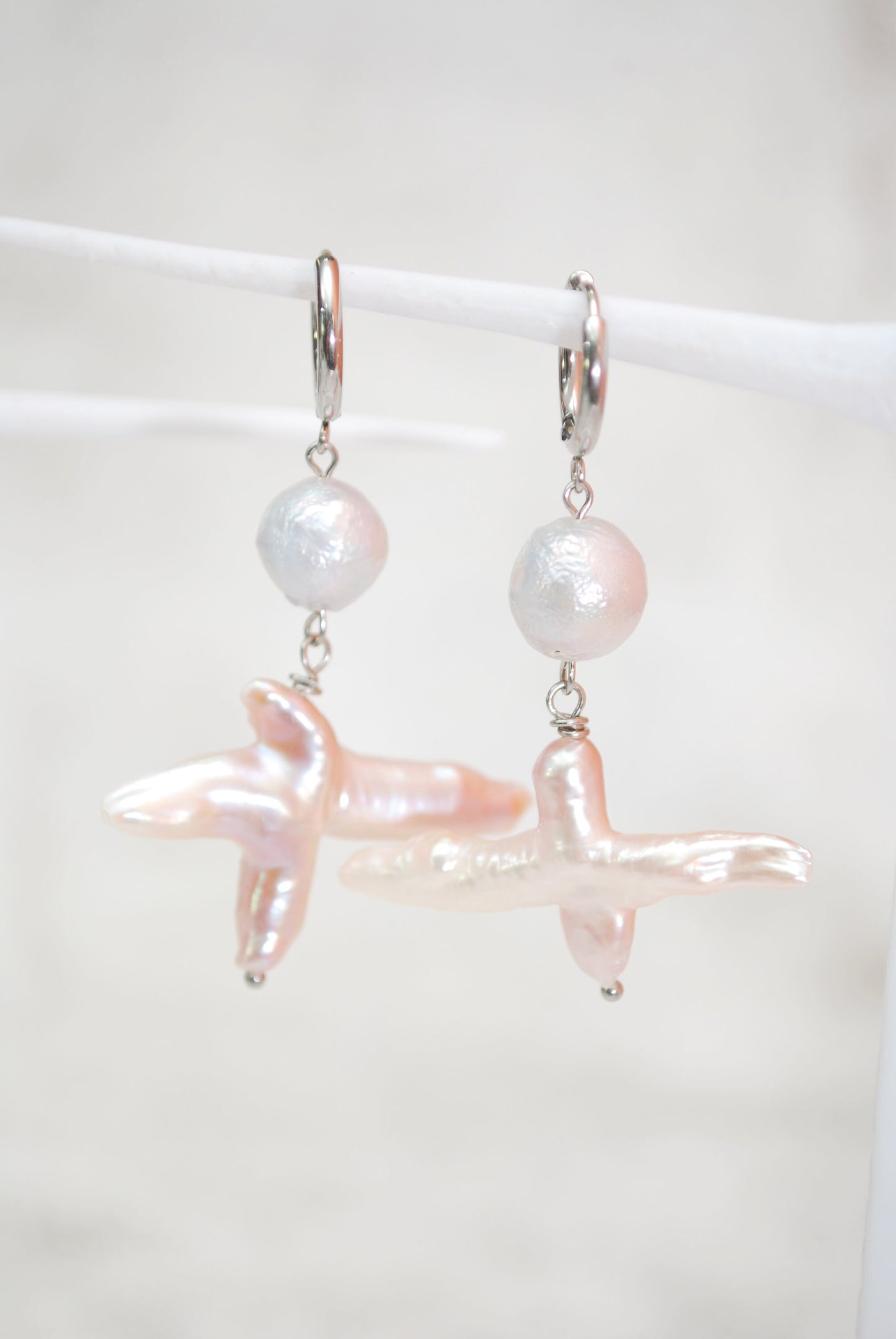 Last 2 in stock - Vintage Style Baroque Freshwater Pearl Earrings with Unique Hoop Design and Rustic Boho Flair for Daily Wear. 5.5cm 2.15"
