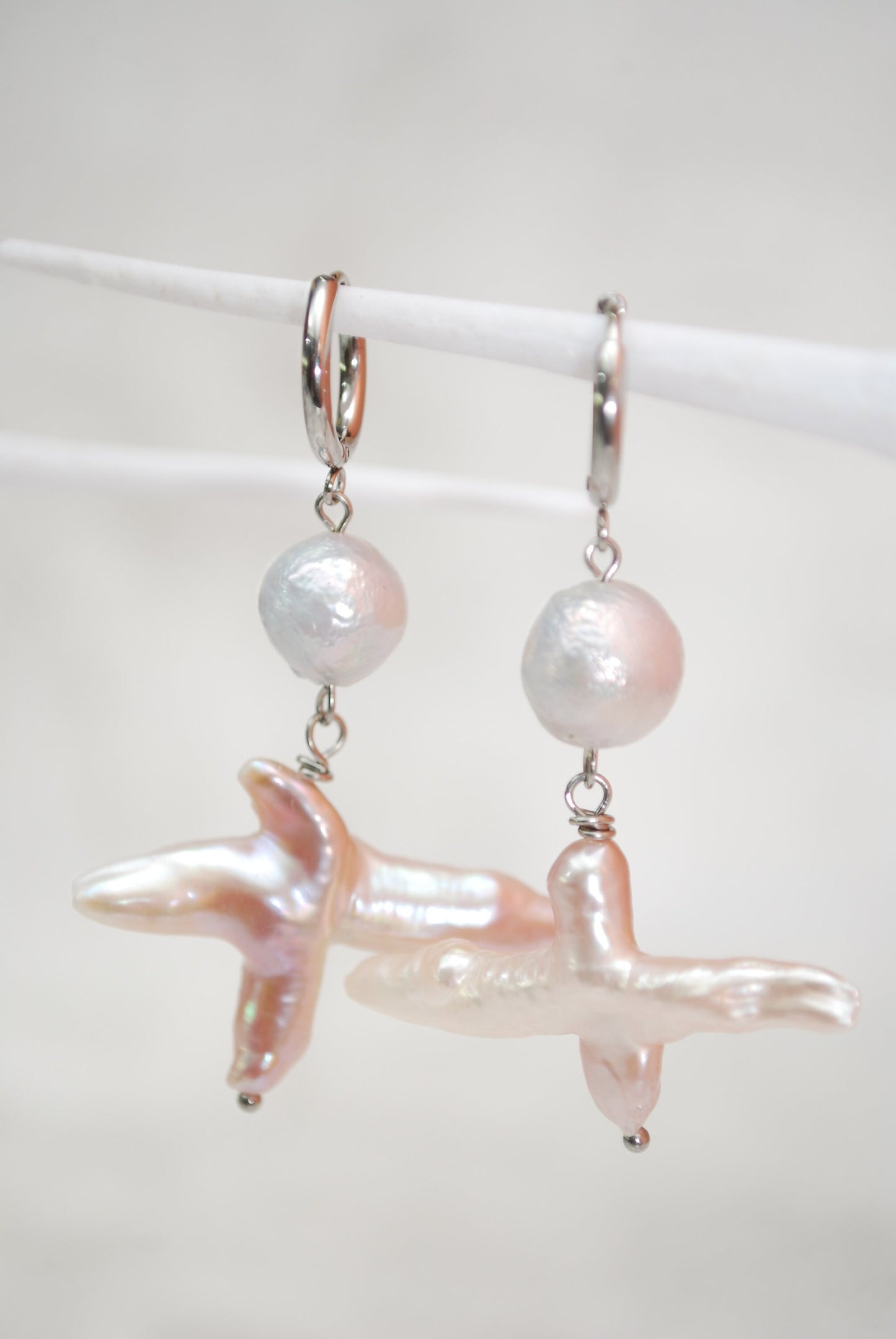 Last 2 in stock - Vintage Style Baroque Freshwater Pearl Earrings with Unique Hoop Design and Rustic Boho Flair for Daily Wear. 5.5cm 2.15"