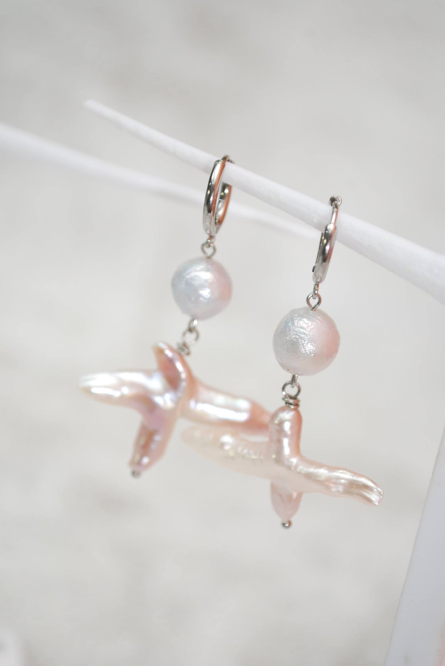 Last 2 in stock - Vintage Style Baroque Freshwater Pearl Earrings with Unique Hoop Design and Rustic Boho Flair for Daily Wear. 5.5cm 2.15"