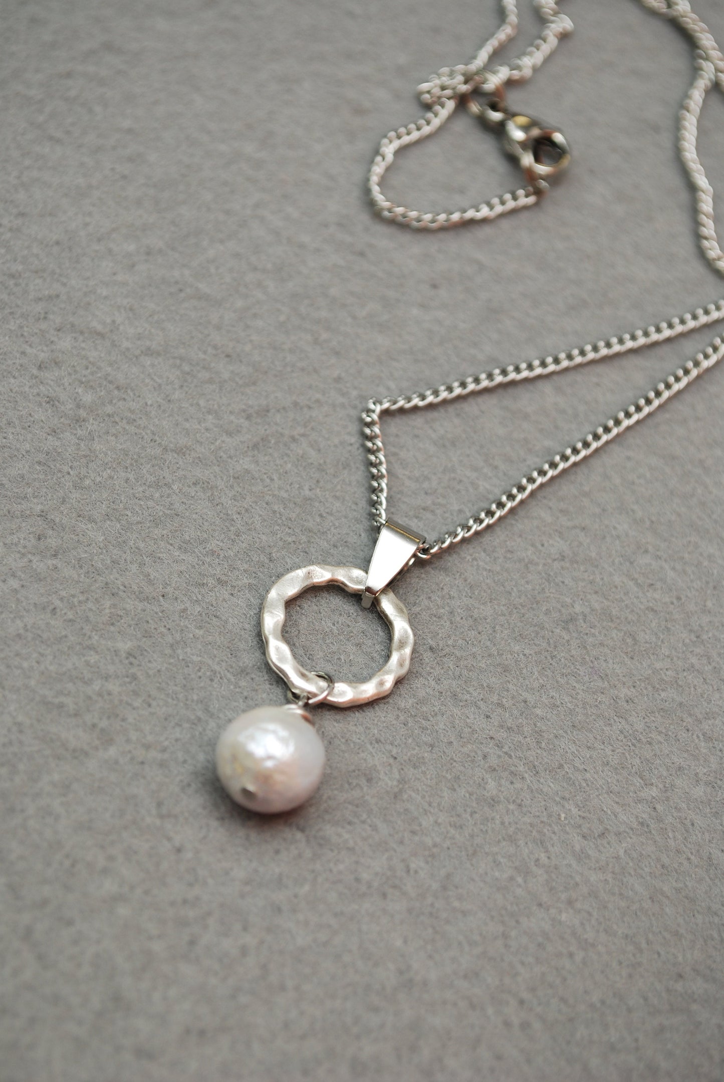 Minimalist Necklace with Baroque Freshwater Pearl Pendant.Stainles steel chain. Estibela design.