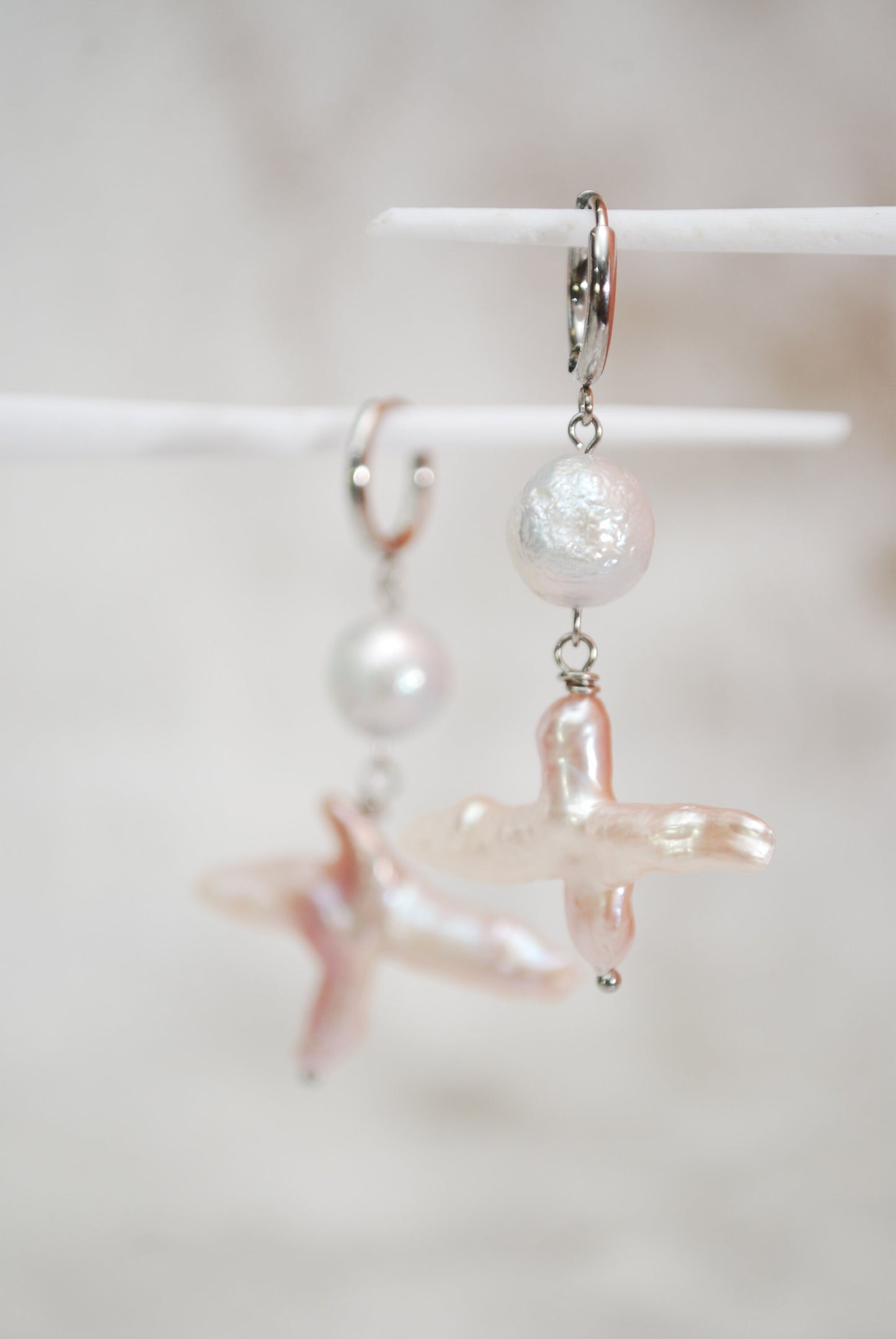 Last 2 in stock - Vintage Style Baroque Freshwater Pearl Earrings with Unique Hoop Design and Rustic Boho Flair for Daily Wear. 5.5cm 2.15"