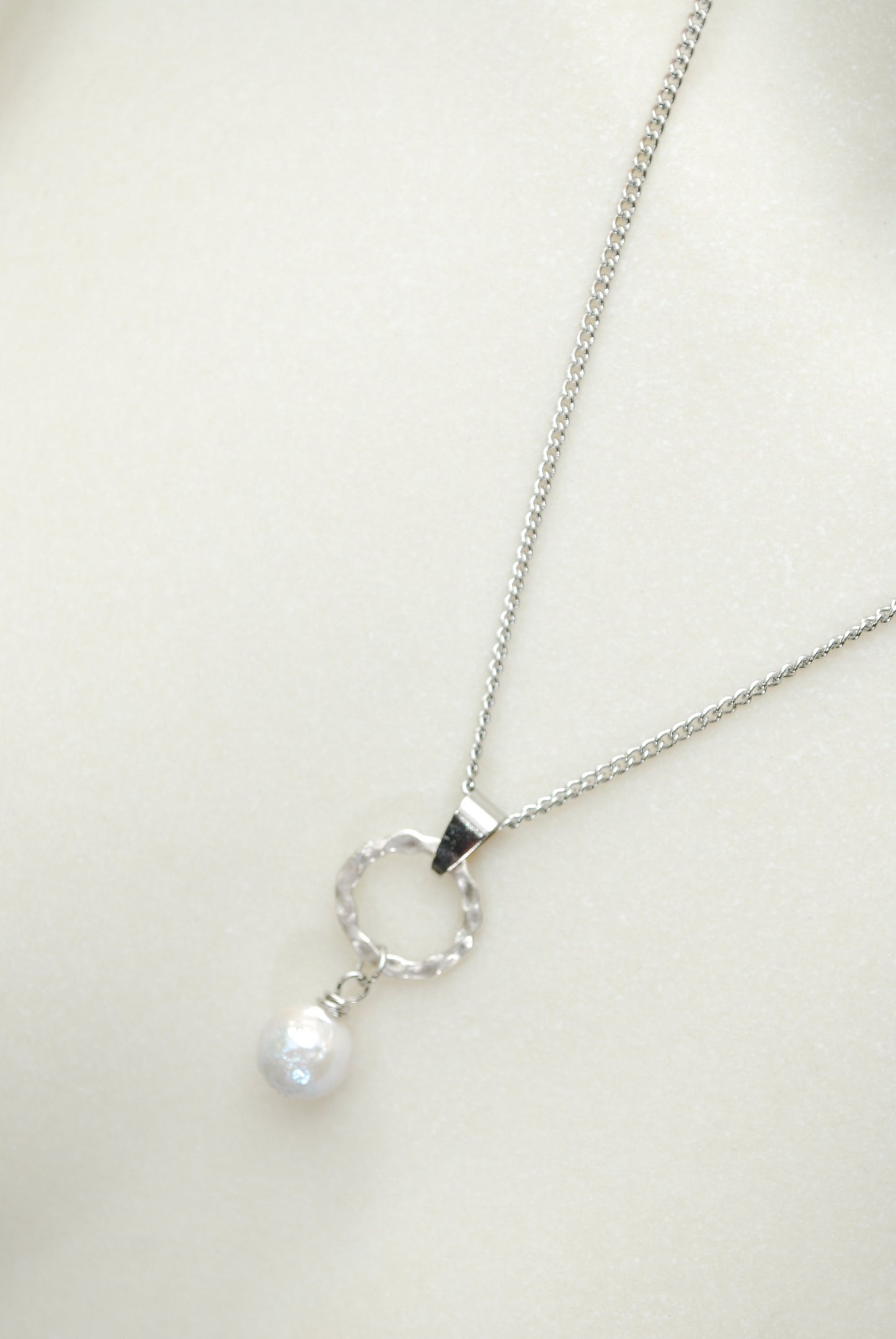 Minimalist Necklace with Baroque Freshwater Pearl Pendant.Stainles steel chain. Estibela design.