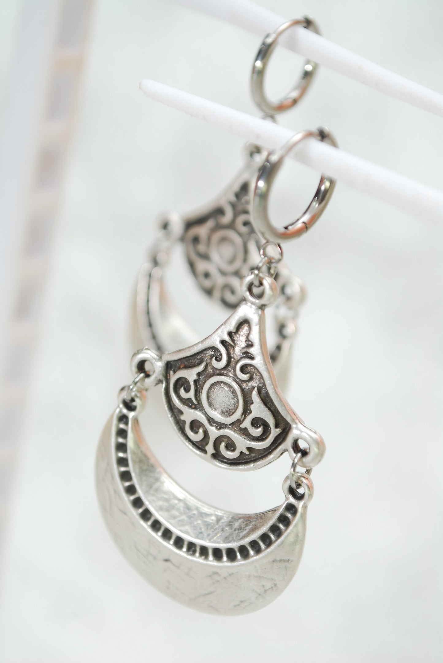 Vintage style jewelry, Hippie Bohemian earrings, silver plated earrings, stainless steel hook, Ethnic earrings, 6cm 2.5"