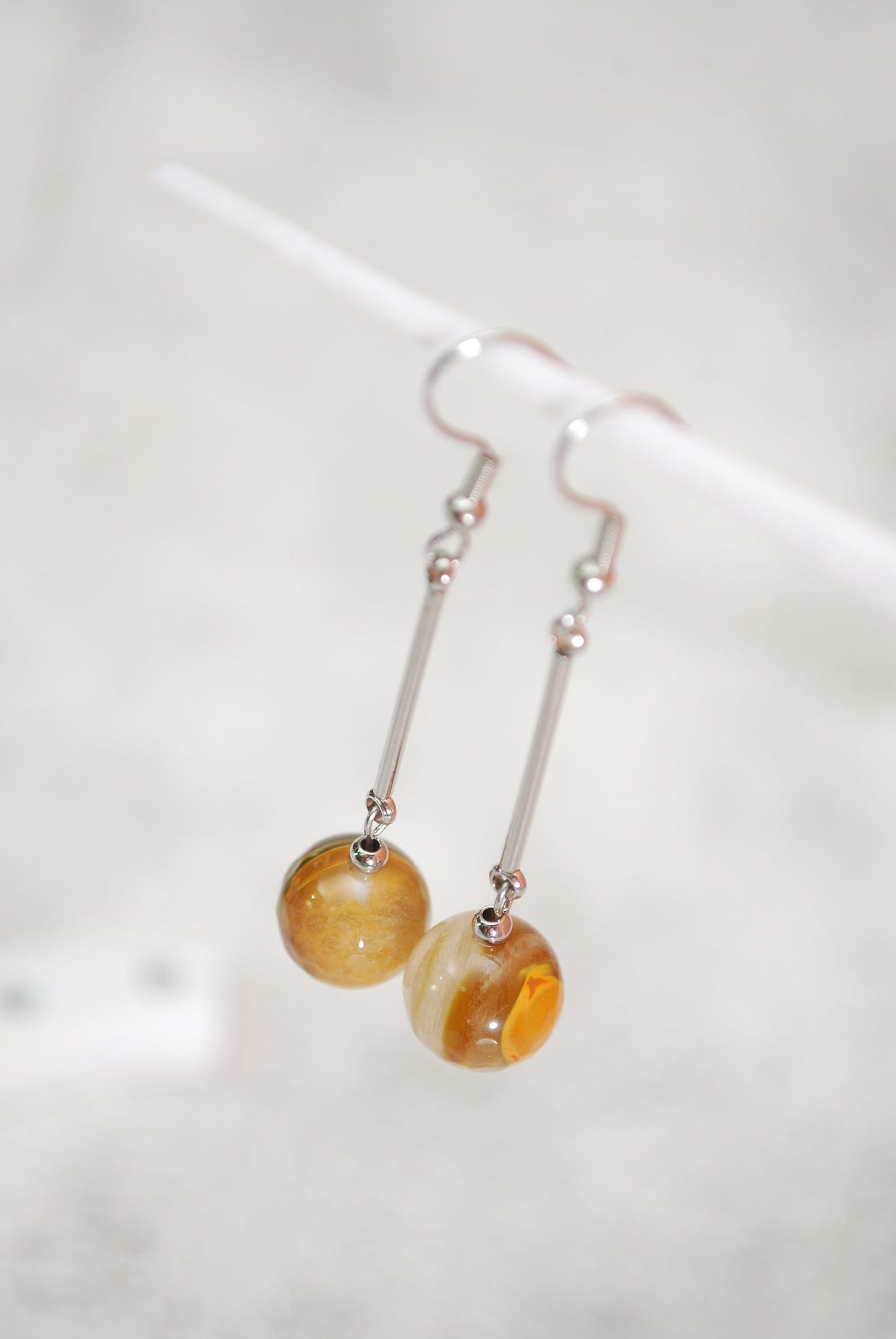 Boho Agate Big Round Stone and Stainless Steel Stick Earrings.