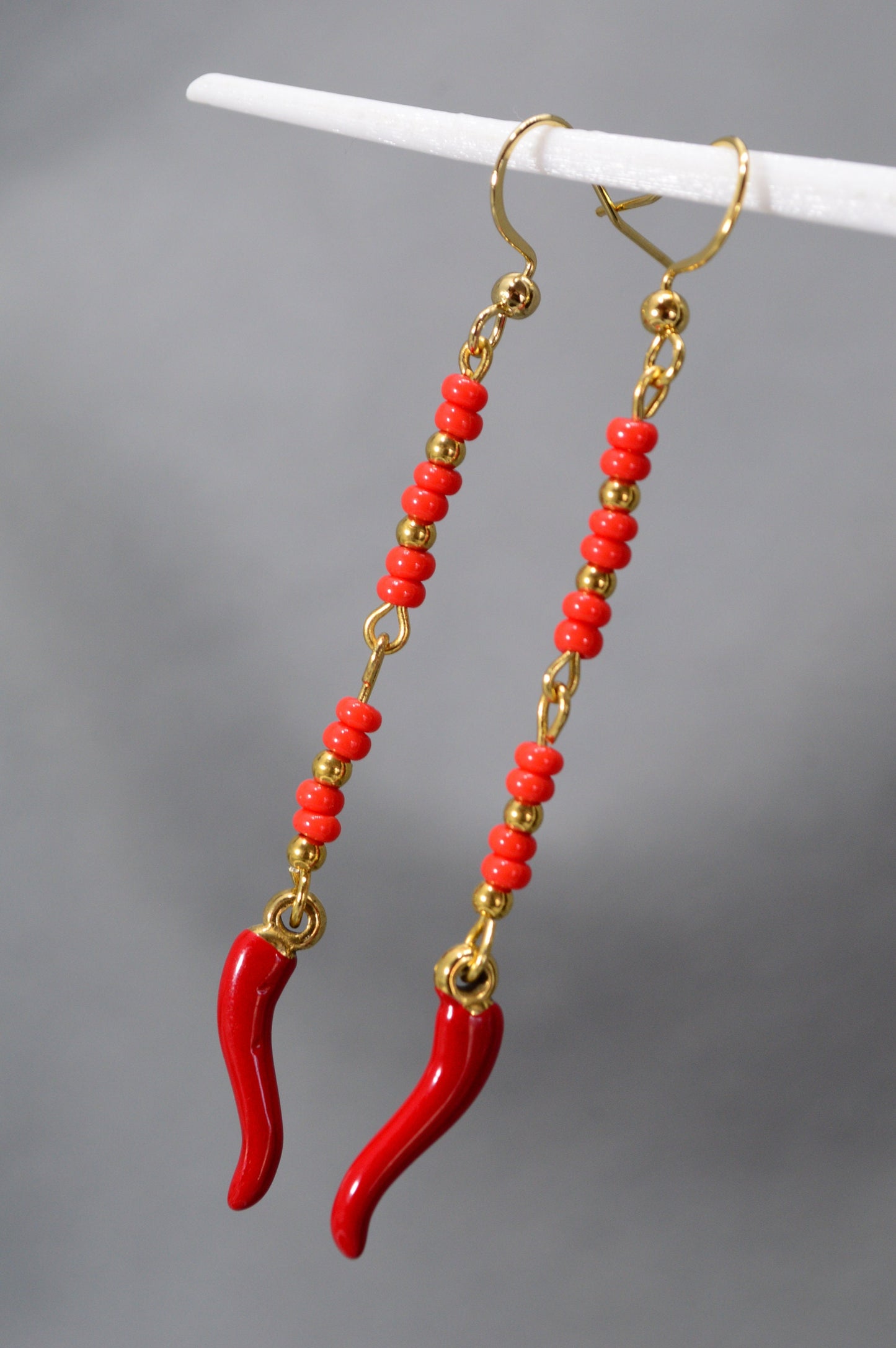 Red Bead Drop Earrings by Estibela Design: Handcrafted, Sexy, and Fashion-Forward, Perfect for Parties, Dates, or Casual Look. 7cm - 2.8"
