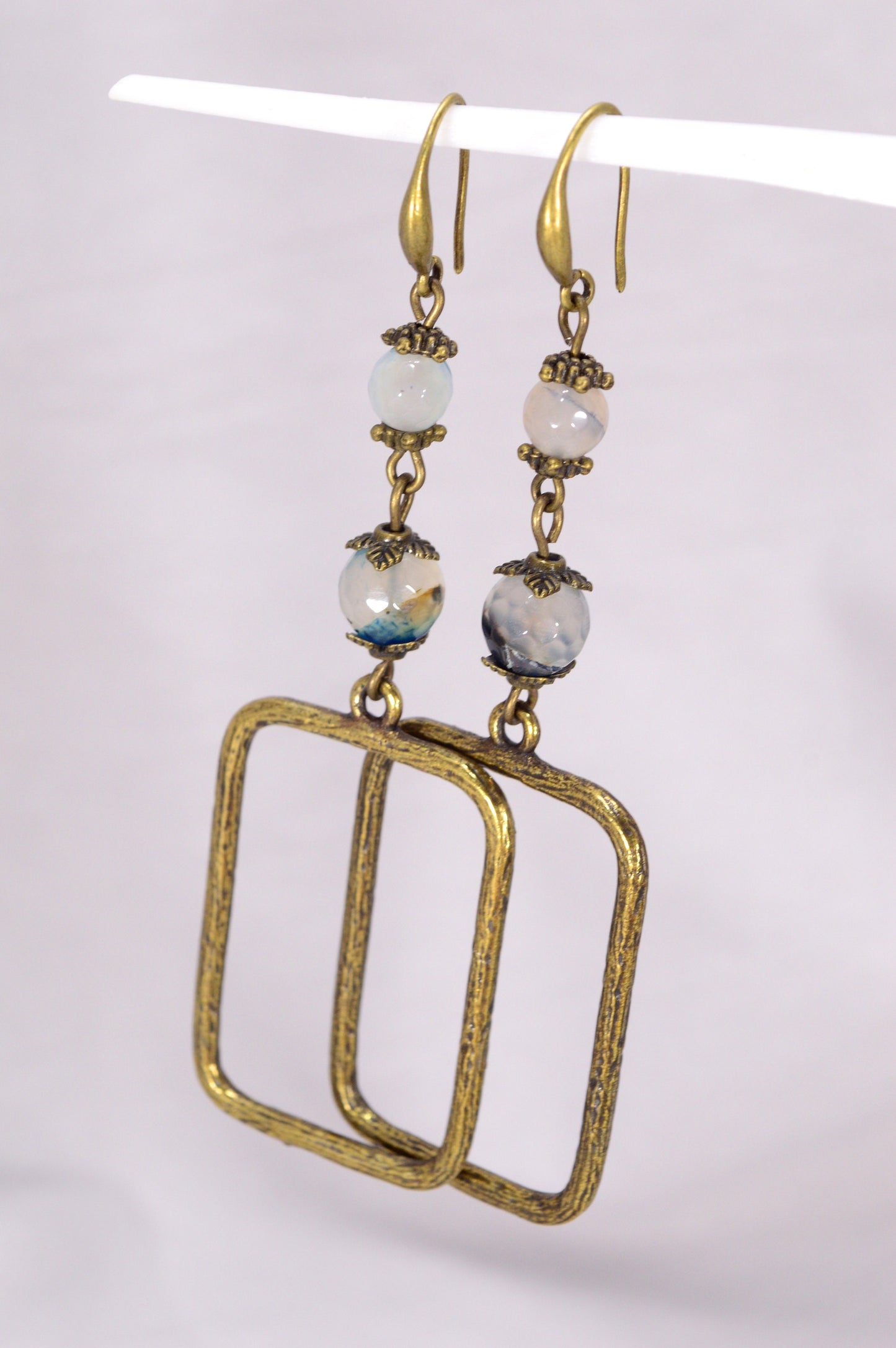 Rectangle Tribal Bronze Earrings. Lightweight Bohemian Earrings. Artistic Tribal-Inspired Earrings. 8.5 cm - 3.3 "