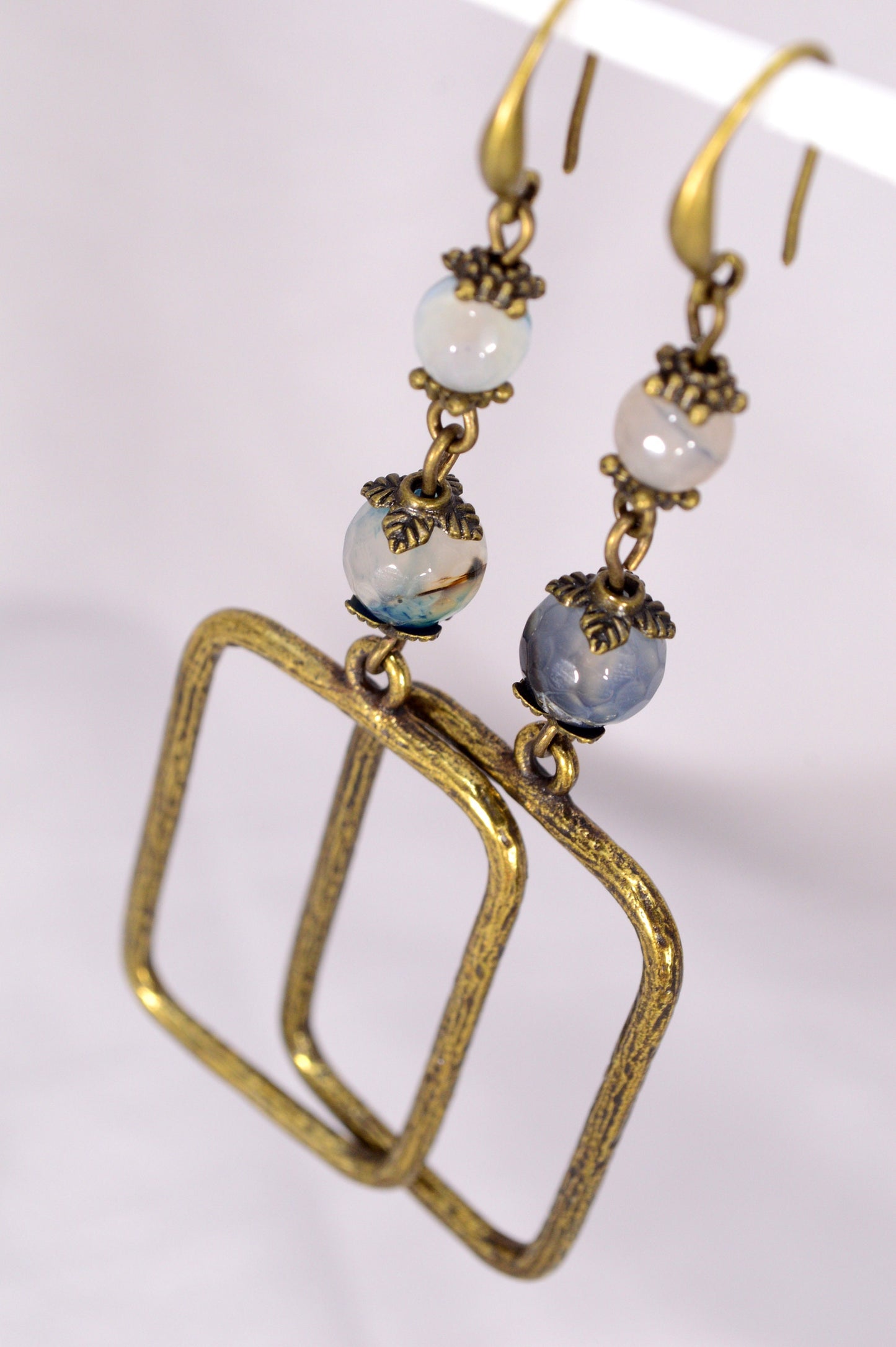 Rectangle Tribal Bronze Earrings. Lightweight Bohemian Earrings. Artistic Tribal-Inspired Earrings. 8.5 cm - 3.3 "