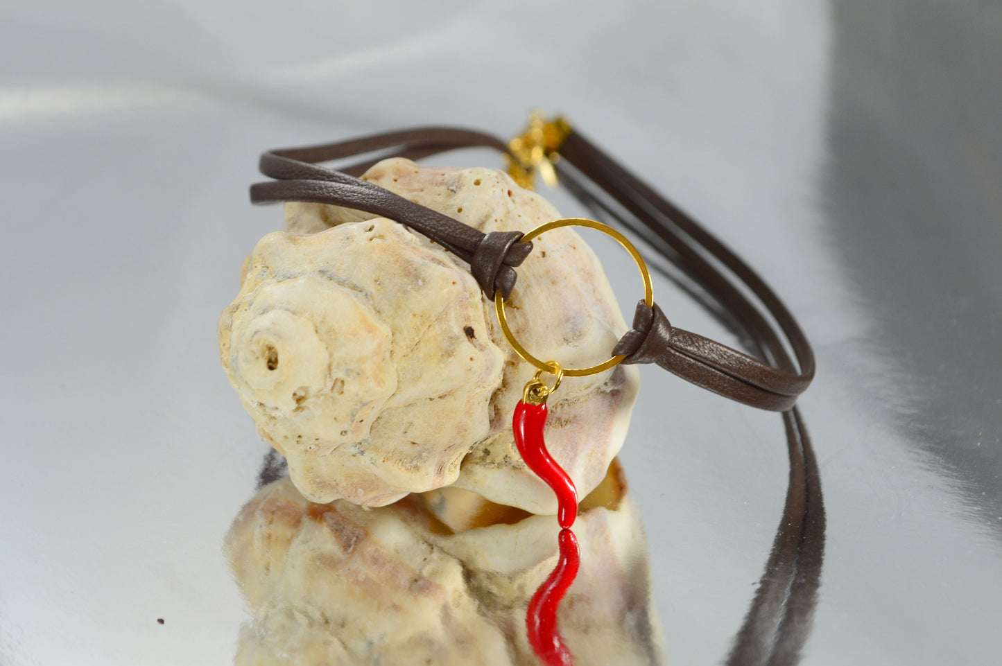 Red pepper pendant& leather cord choker, Energetic and sensual, Hot and sexy unique necklace Estibela design, 33cm - 13in.