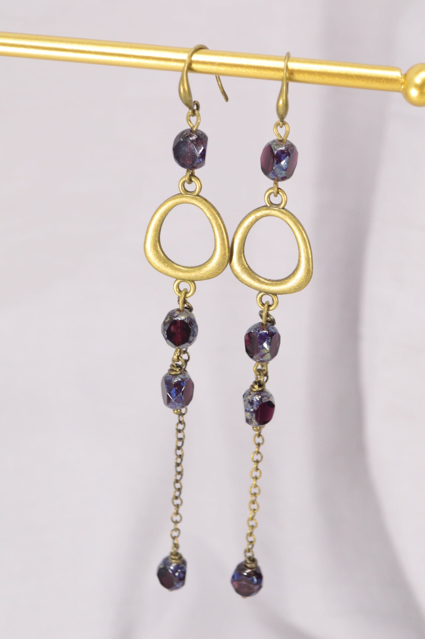 Long Bronze Earrings with Czech Beads: Boho Chic, Vintage Charm, Ethnic Flair, and Unique Artistic Statement Piece. 13cm - 5"
