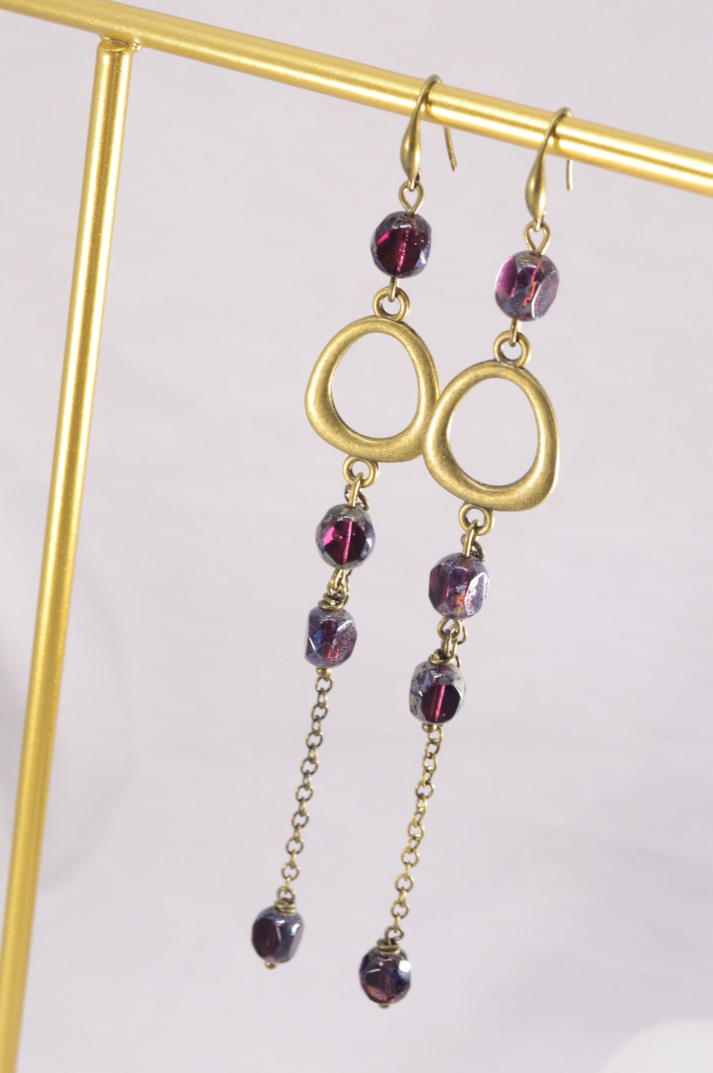 Long Bronze Earrings with Czech Beads: Boho Chic, Vintage Charm, Ethnic Flair, and Unique Artistic Statement Piece. 13cm - 5"