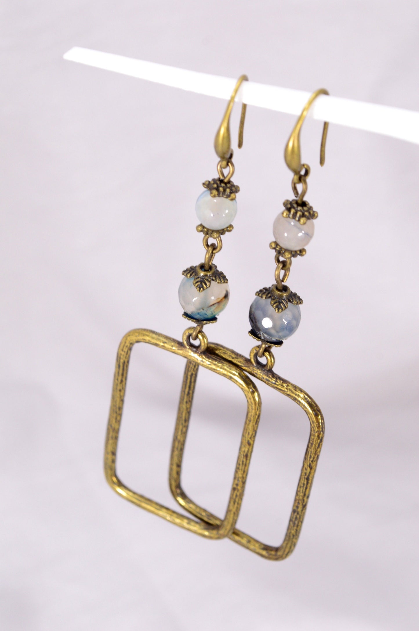 Rectangle Tribal Bronze Earrings. Lightweight Bohemian Earrings. Artistic Tribal-Inspired Earrings. 8.5 cm - 3.3 "