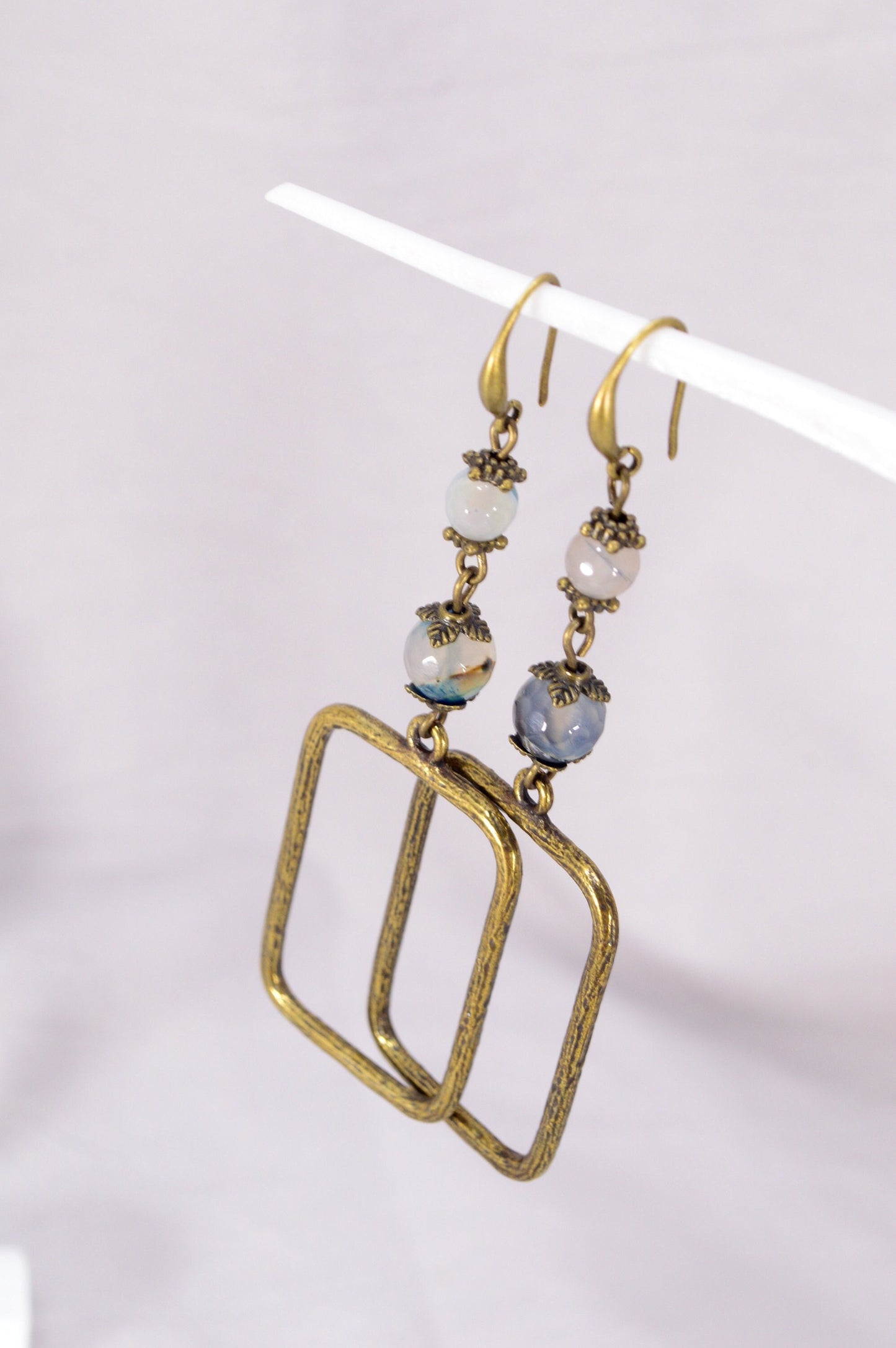 Rectangle Tribal Bronze Earrings. Lightweight Bohemian Earrings. Artistic Tribal-Inspired Earrings. 8.5 cm - 3.3 "