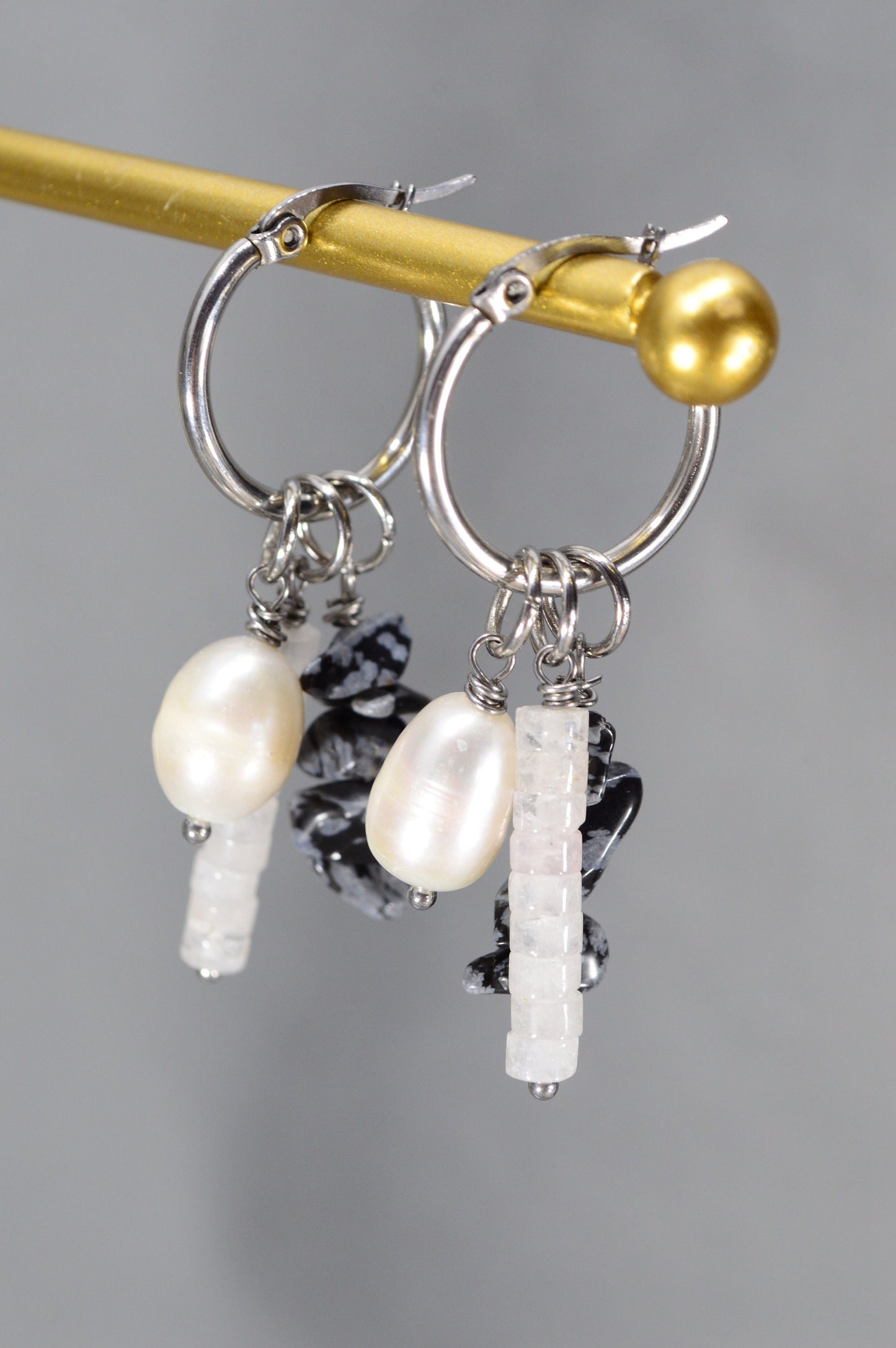 Baroque pearl coral boho earrings. Stylish ethnic earrings for casual festival wear. 5cm - 2"