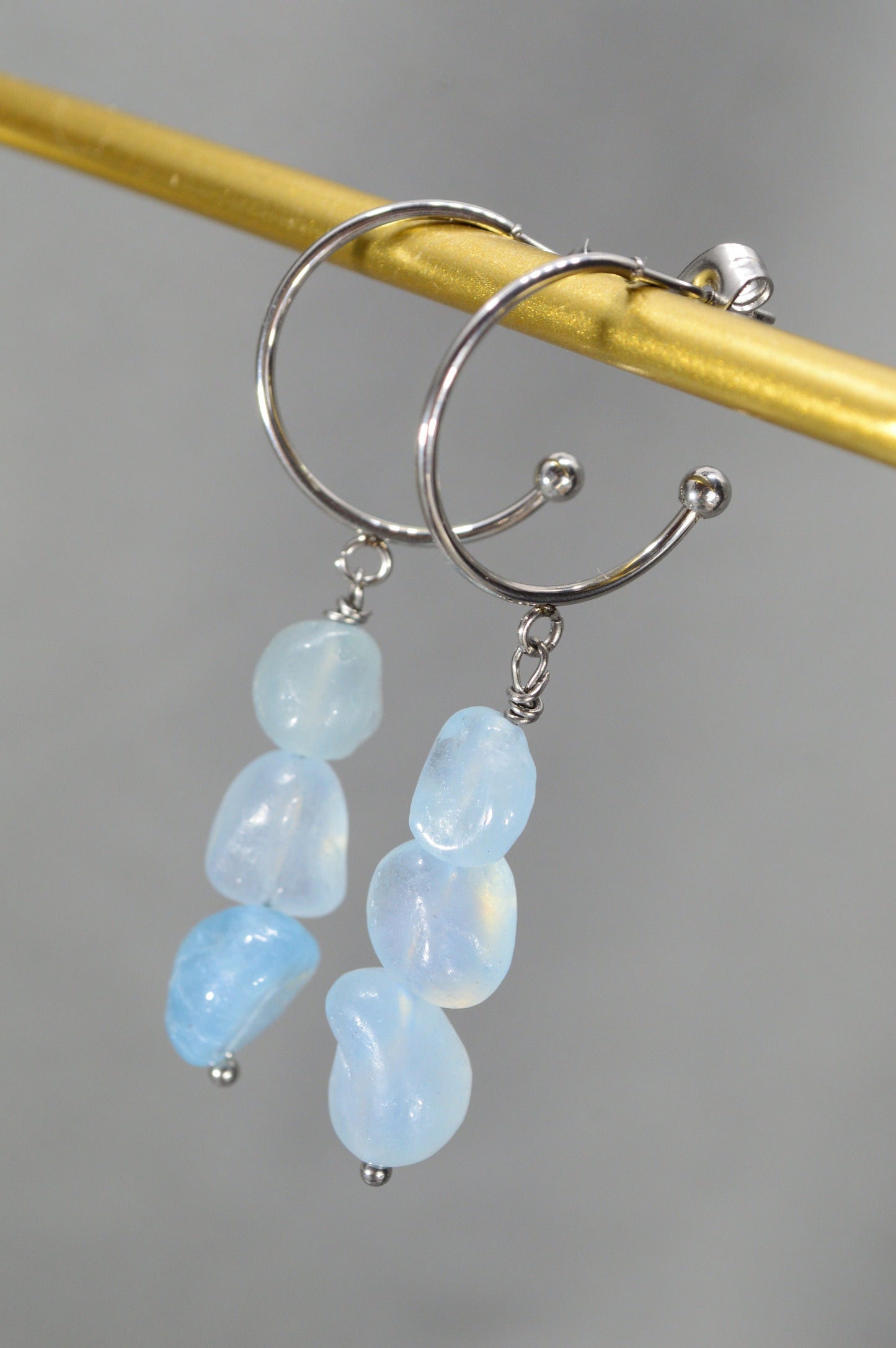 Aquamarine earrings. Trendy accessories with unique stones. Boho chic earrings 5.5cm - 2.1"