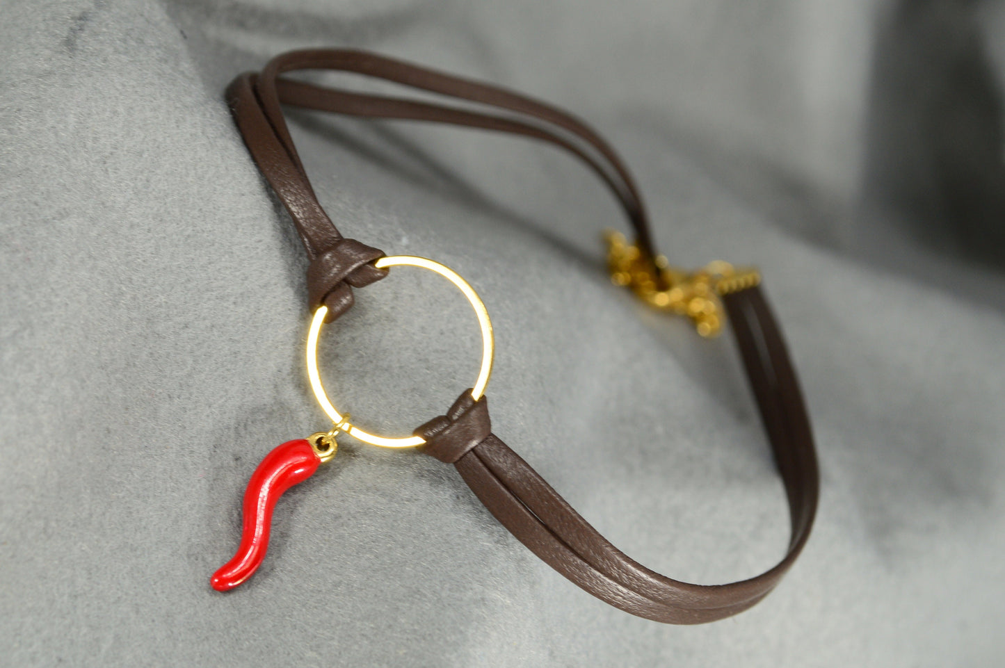Red pepper pendant& leather cord choker, Energetic and sensual, Hot and sexy unique necklace Estibela design, 33cm - 13in.