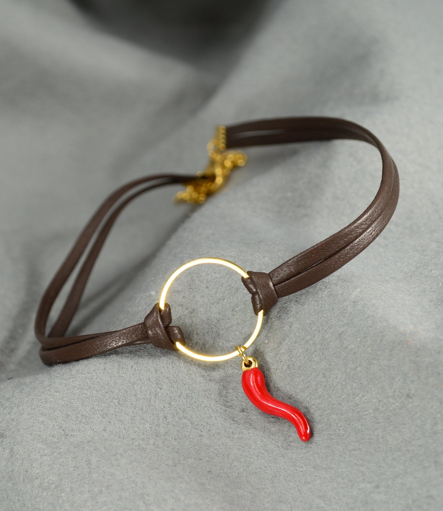 Red pepper pendant& leather cord choker, Energetic and sensual, Hot and sexy unique necklace Estibela design, 33cm - 13in.