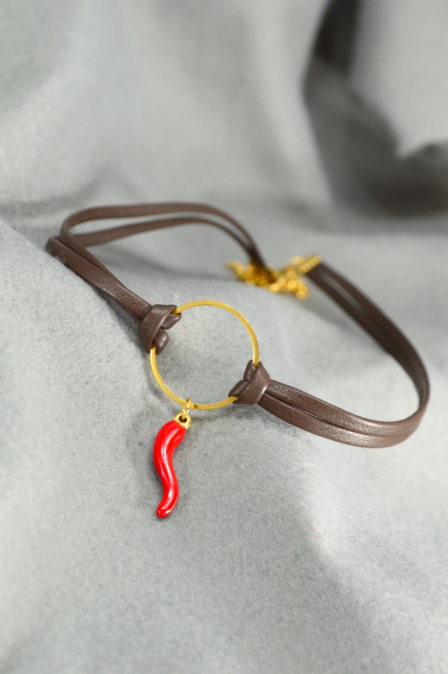 Red pepper pendant& leather cord choker, Energetic and sensual, Hot and sexy unique necklace Estibela design, 33cm - 13in.
