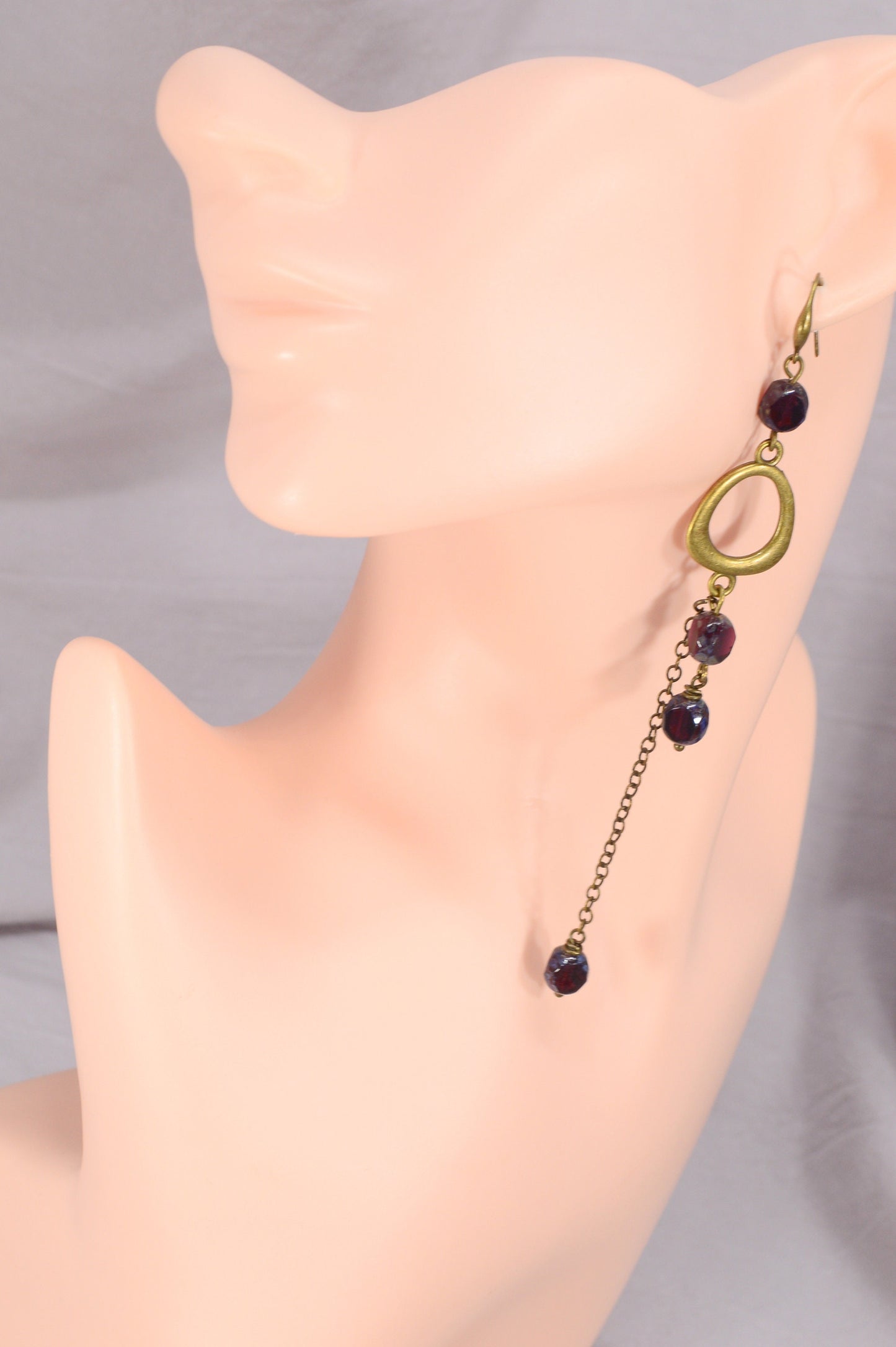 Long Bronze Earrings with Czech Beads: Boho Chic, Vintage Charm, Ethnic Flair, and Unique Artistic Statement Piece. 13cm - 5"